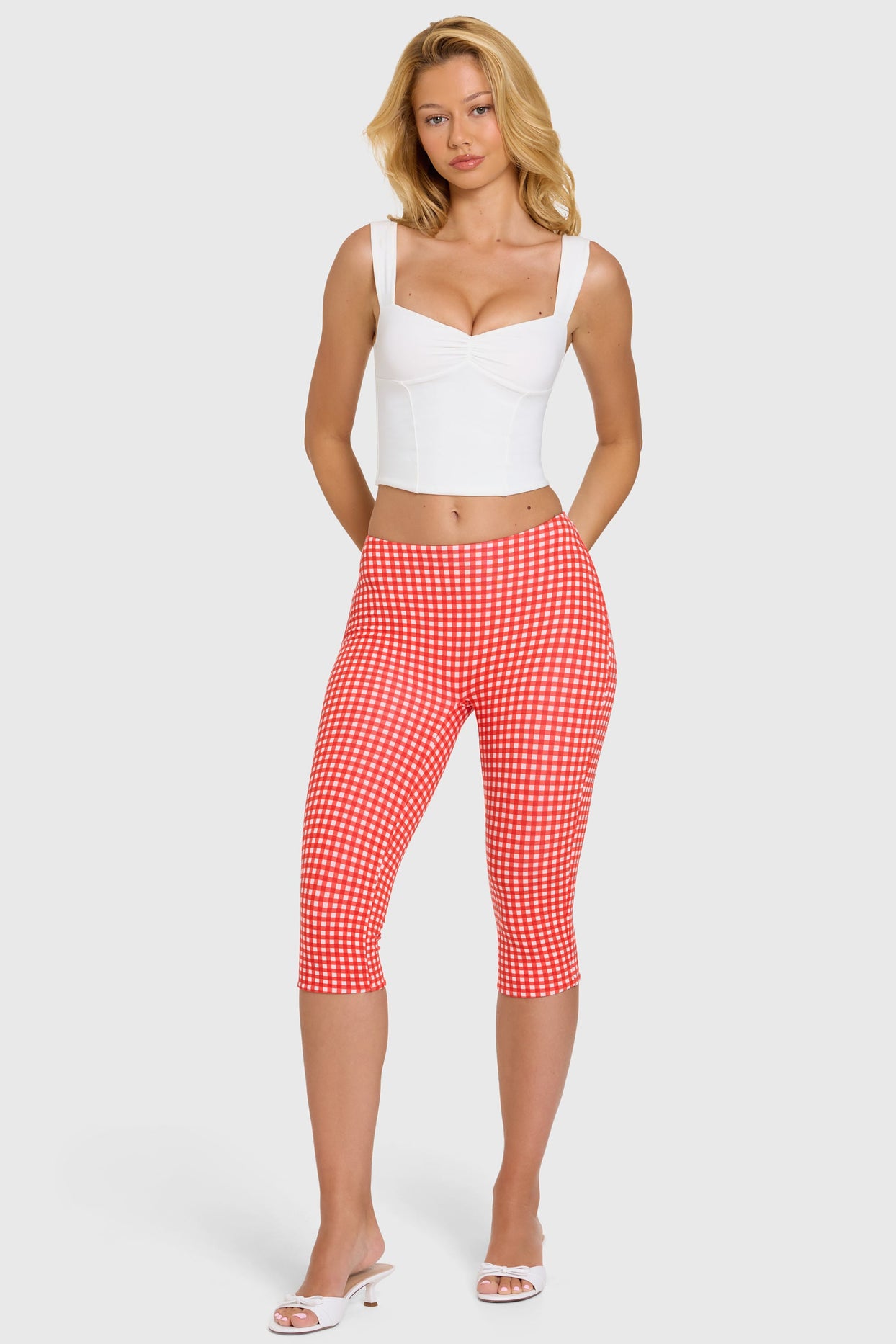 Modal Capri Leggings in Red Gingham - 5