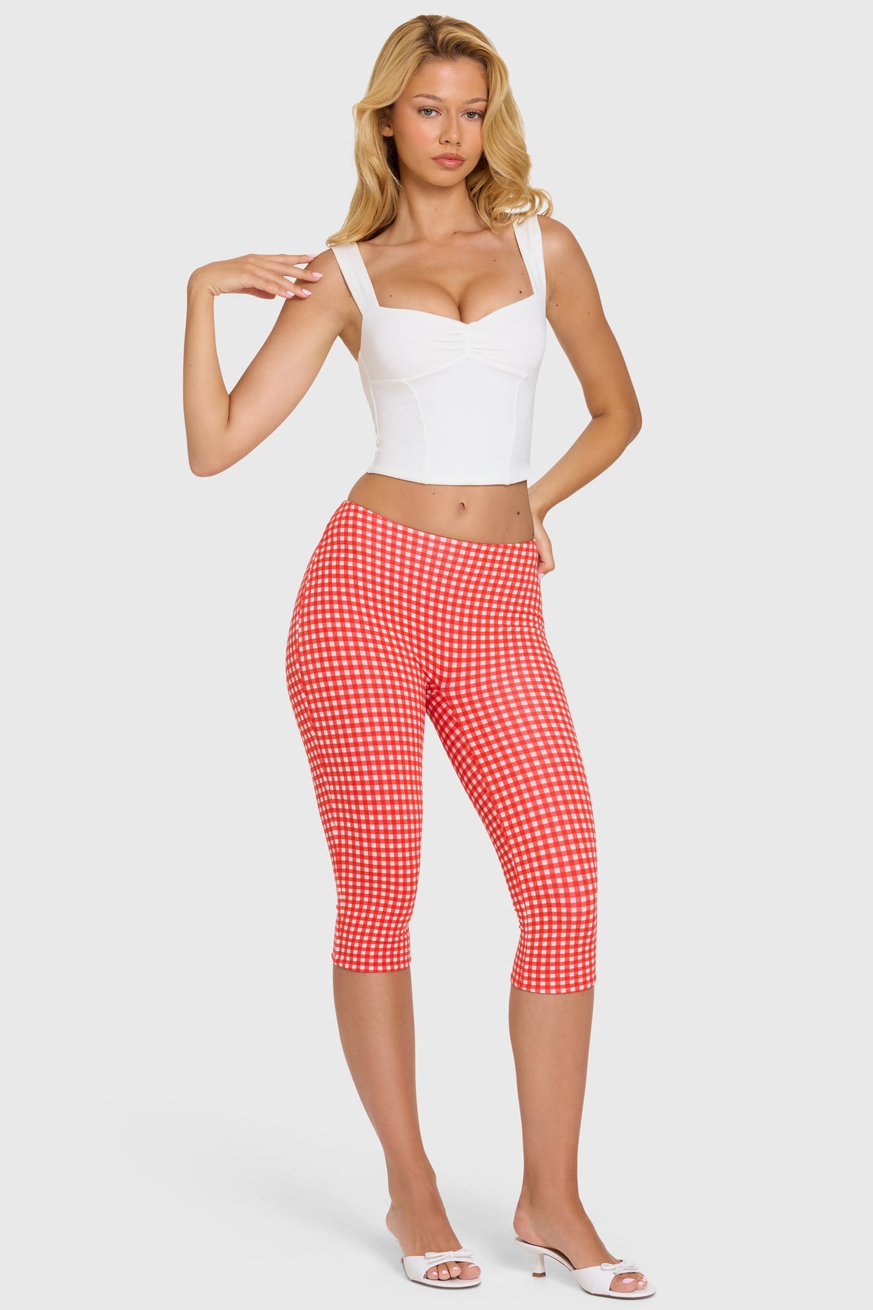 Modal Capri Leggings in Red Gingham - 9