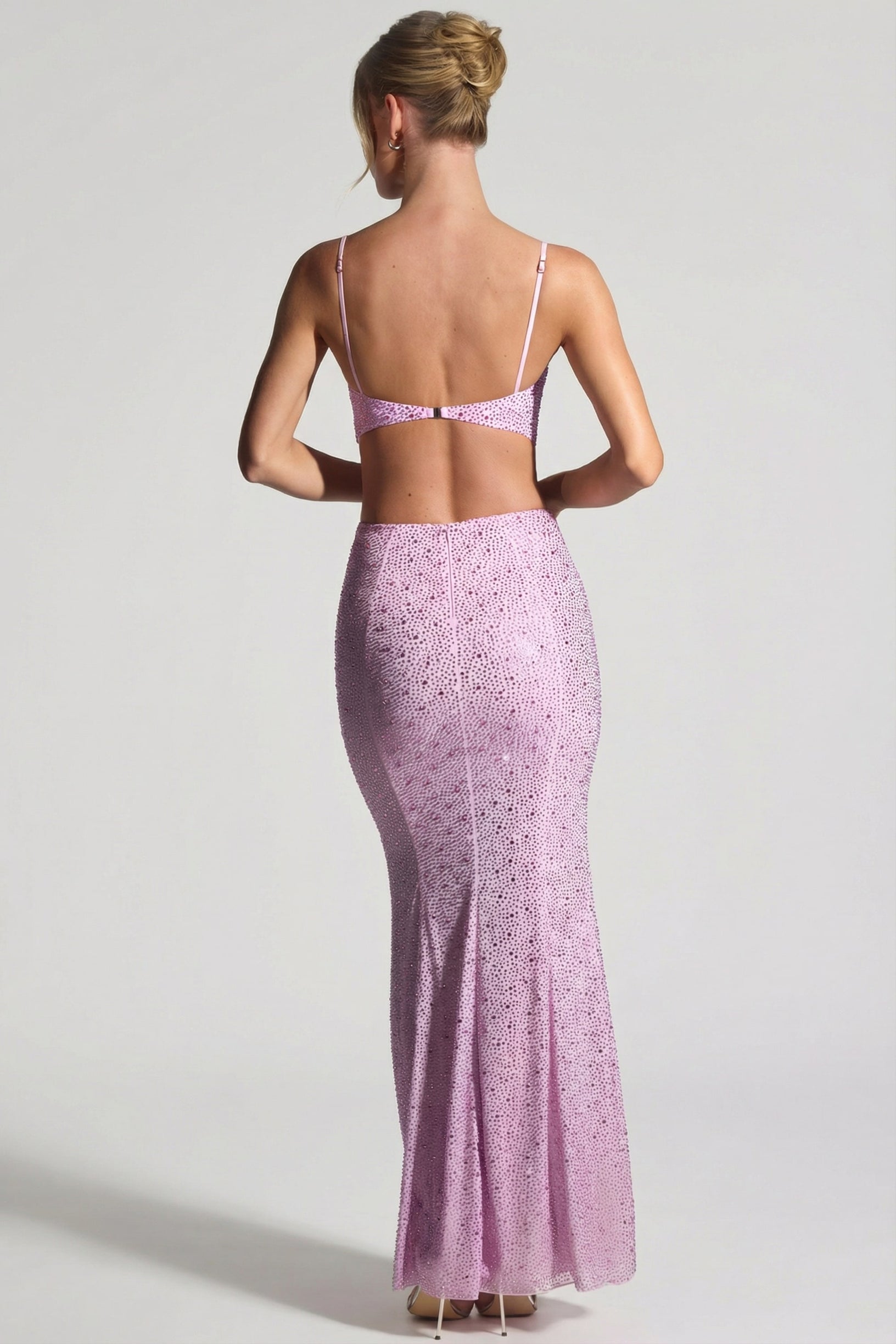 Embellished Cut-Out Fishtail Maxi Dress in Peony Pink - 2