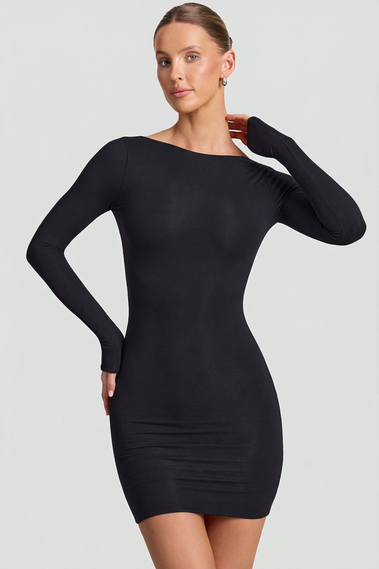 Modal Open-Back Bodycon Mini Dress in Black - 6