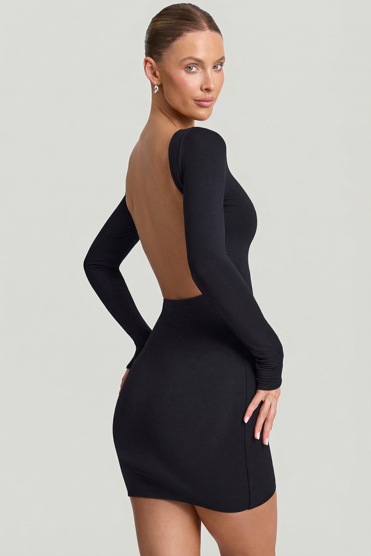 Modal Open-Back Bodycon Mini Dress in Black - 3