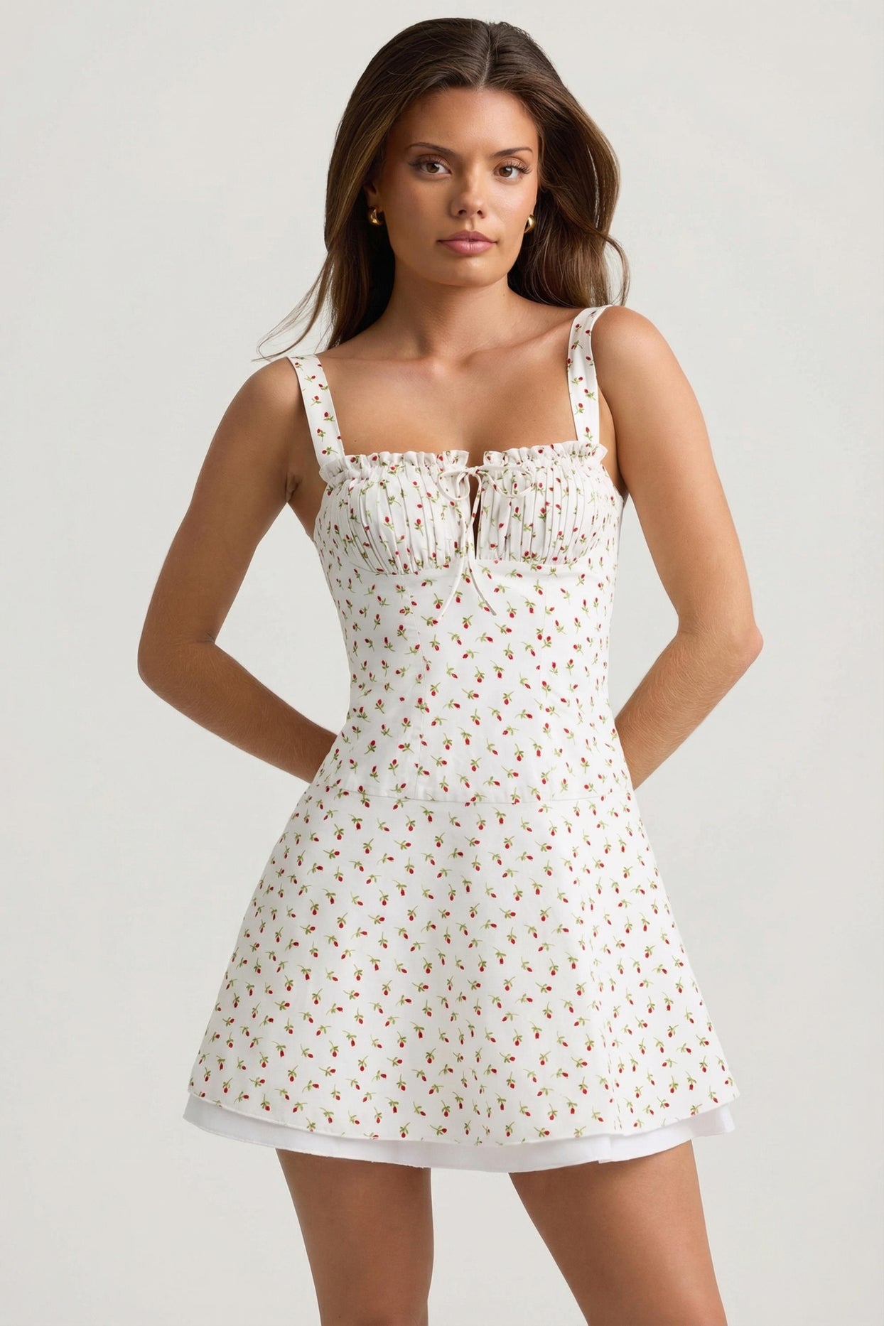 Lace-Up Cotton-Poplin Mini Dress in Rose Print - 5