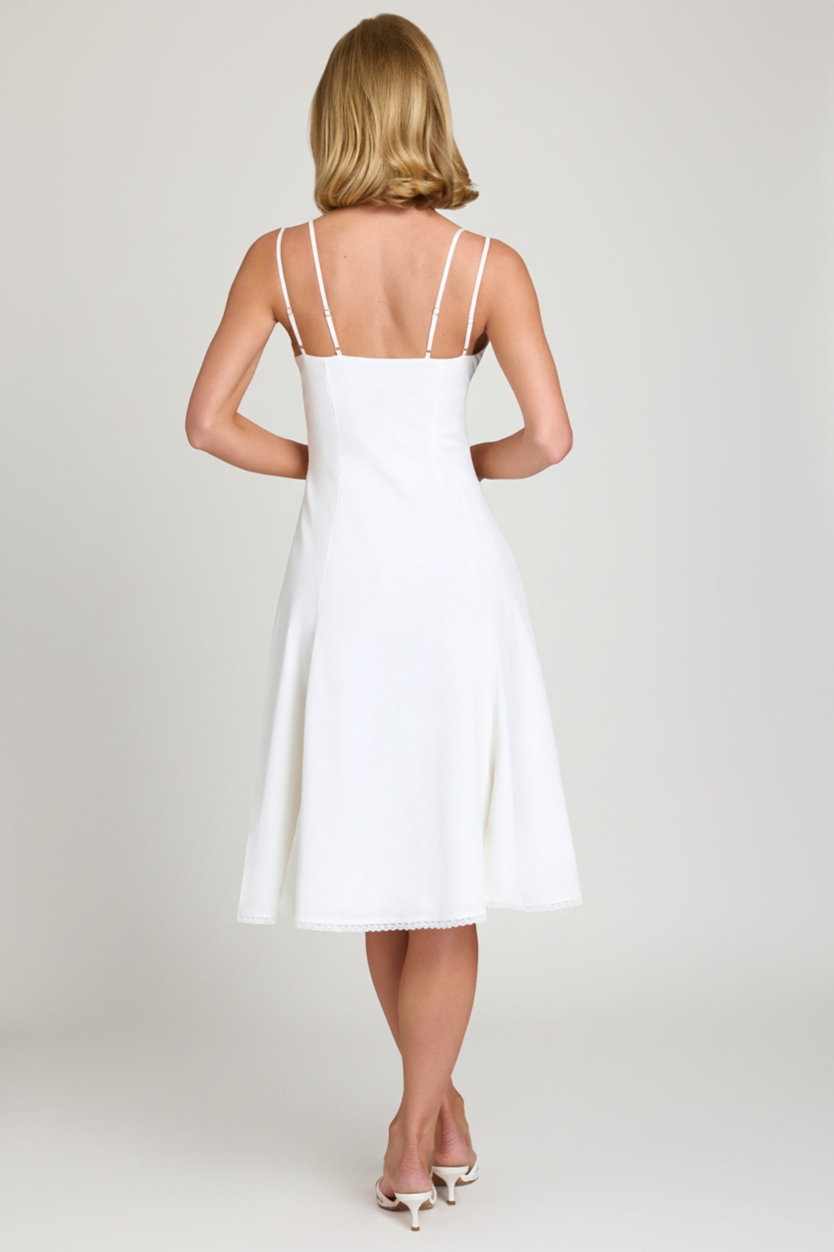 Bow-Detail A-Line Midi Dress in White - 2