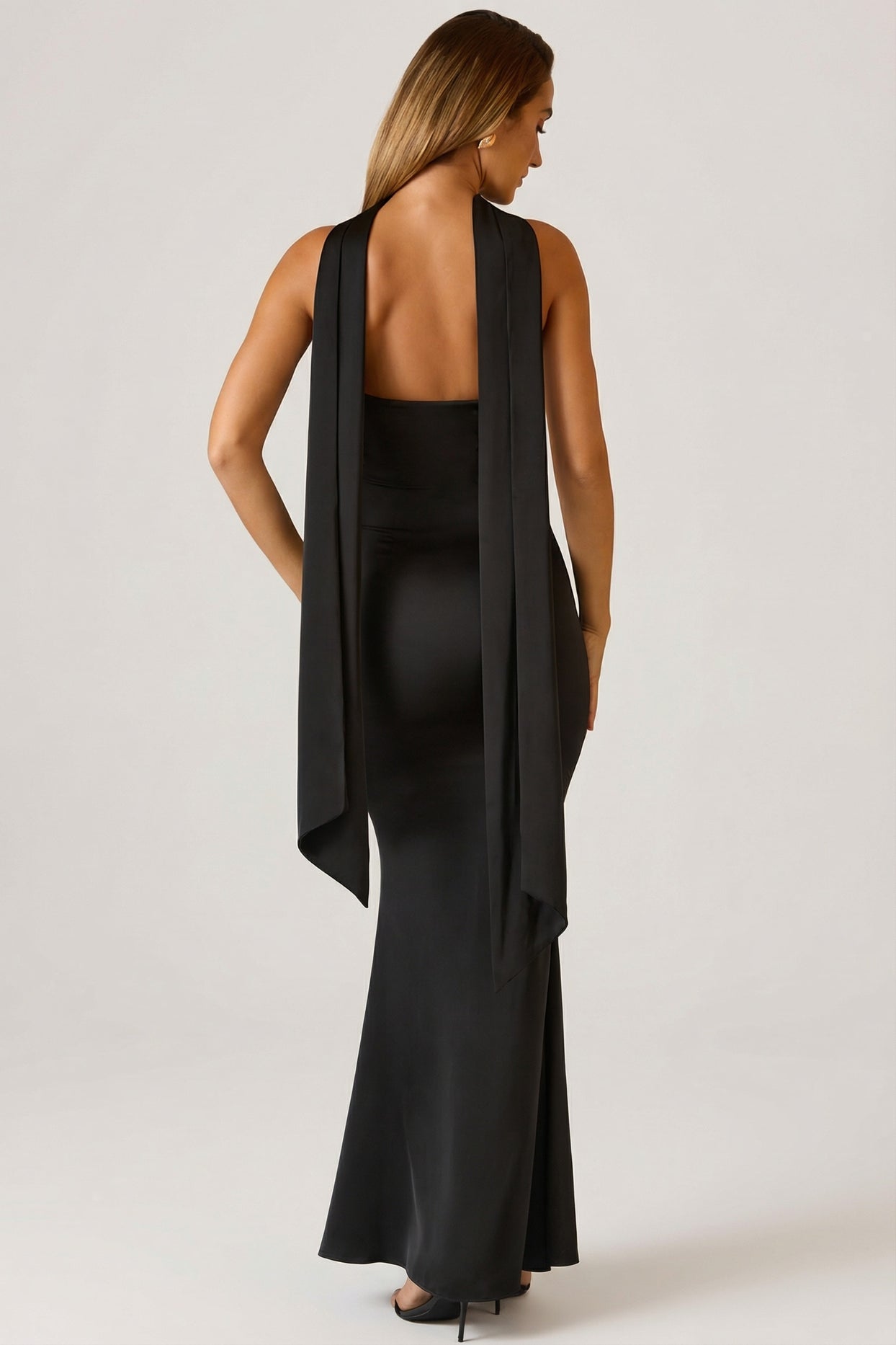 Scarf-Detail Strapless Gown in Black - 2