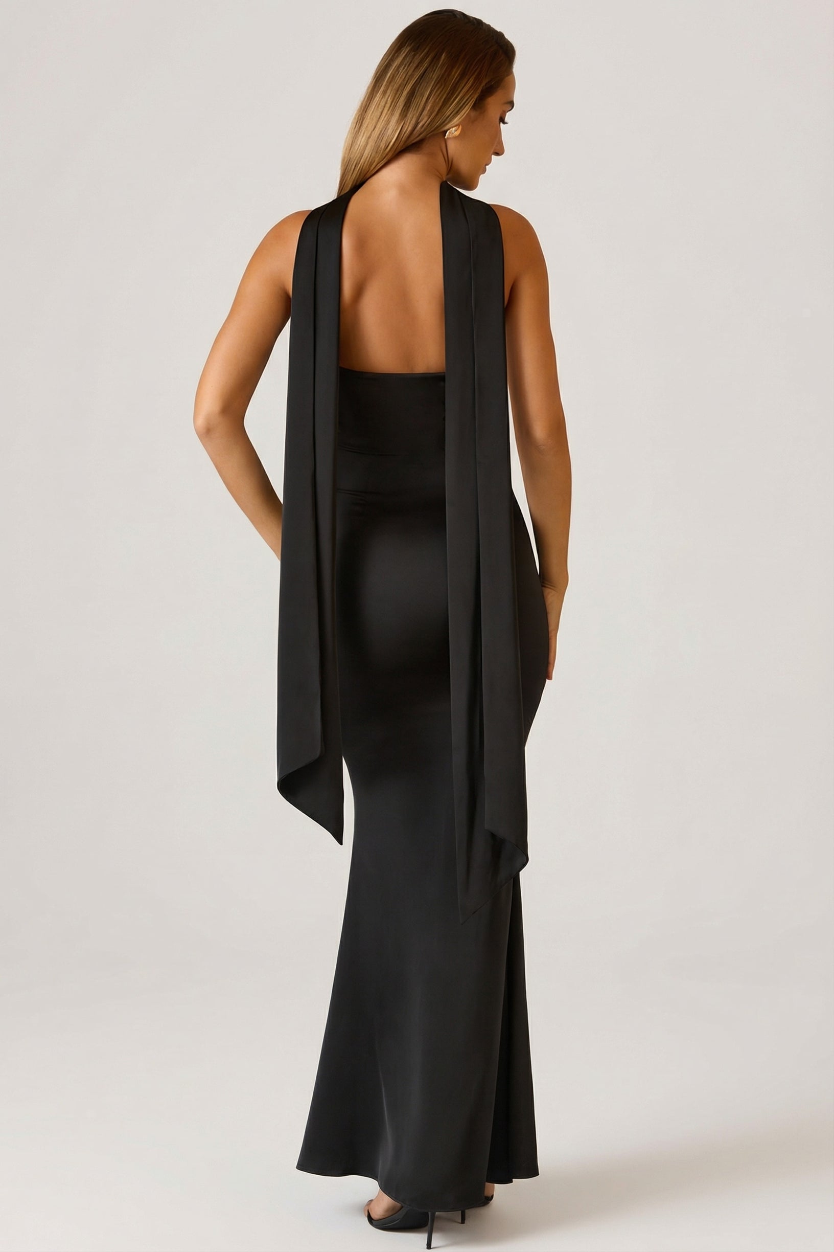 Scarf-Detail Strapless Gown in Black - 2