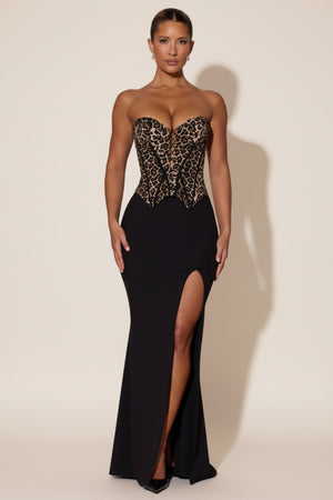 Lace-Up Corset Fishtail Maxi Dress in Black