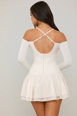 Off-Shoulder Tiered Corset Mini Dress in Ivory