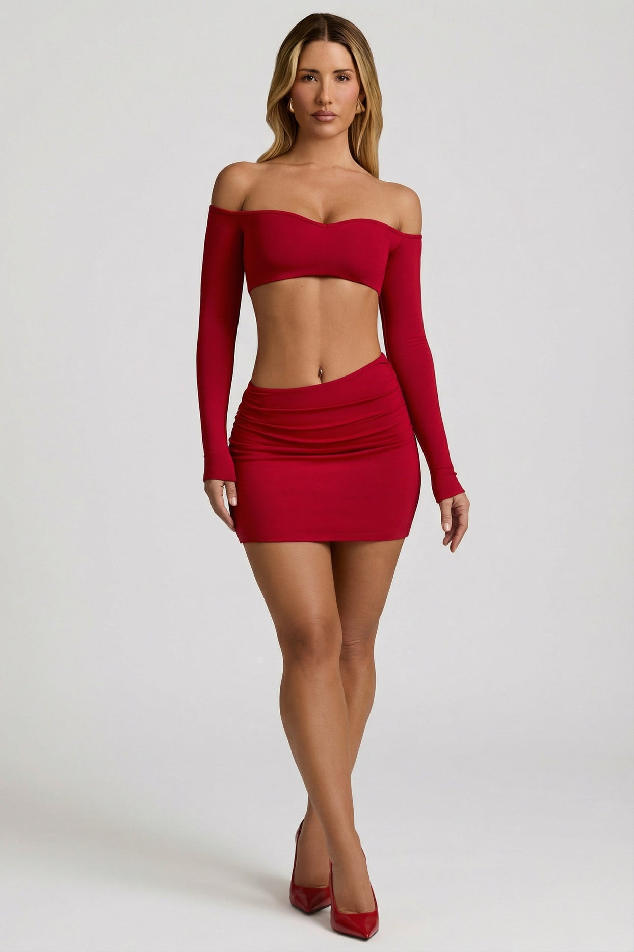 Modal Asymmetric-Waist Mini Skirt in Red - 5