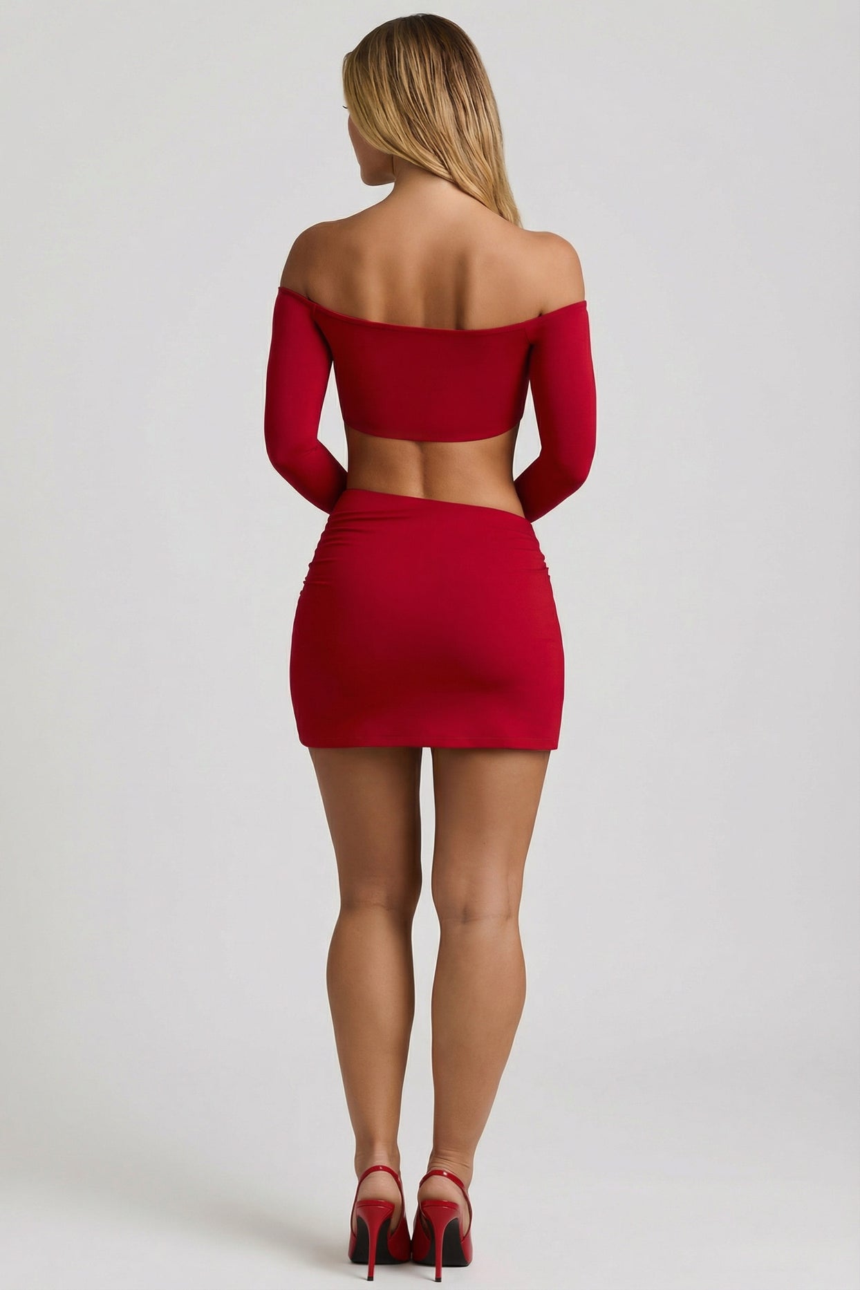 Modal Asymmetric-Waist Mini Skirt in Red - 2