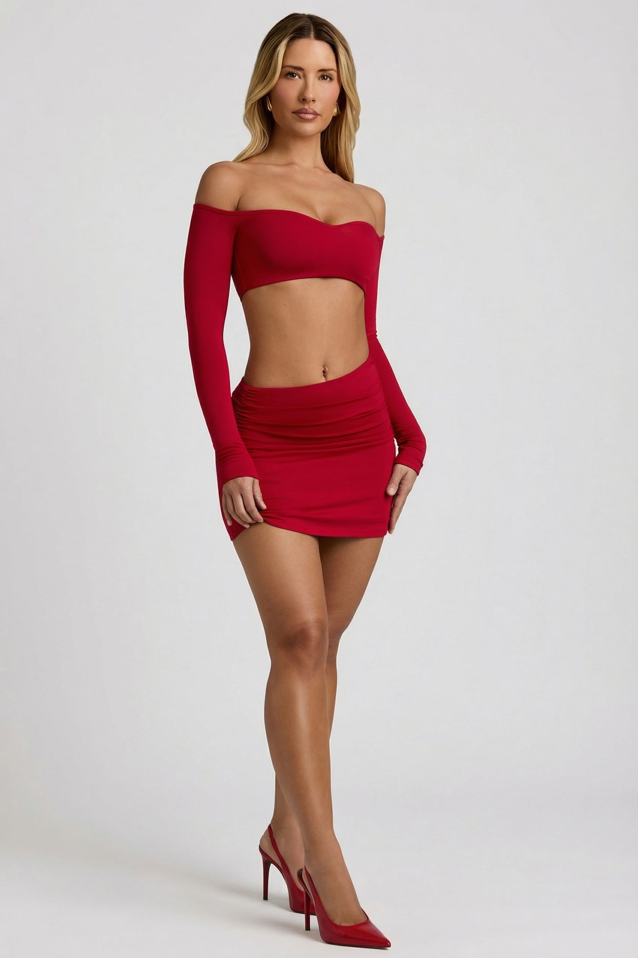 Modal Asymmetric-Waist Mini Skirt in Red - 6