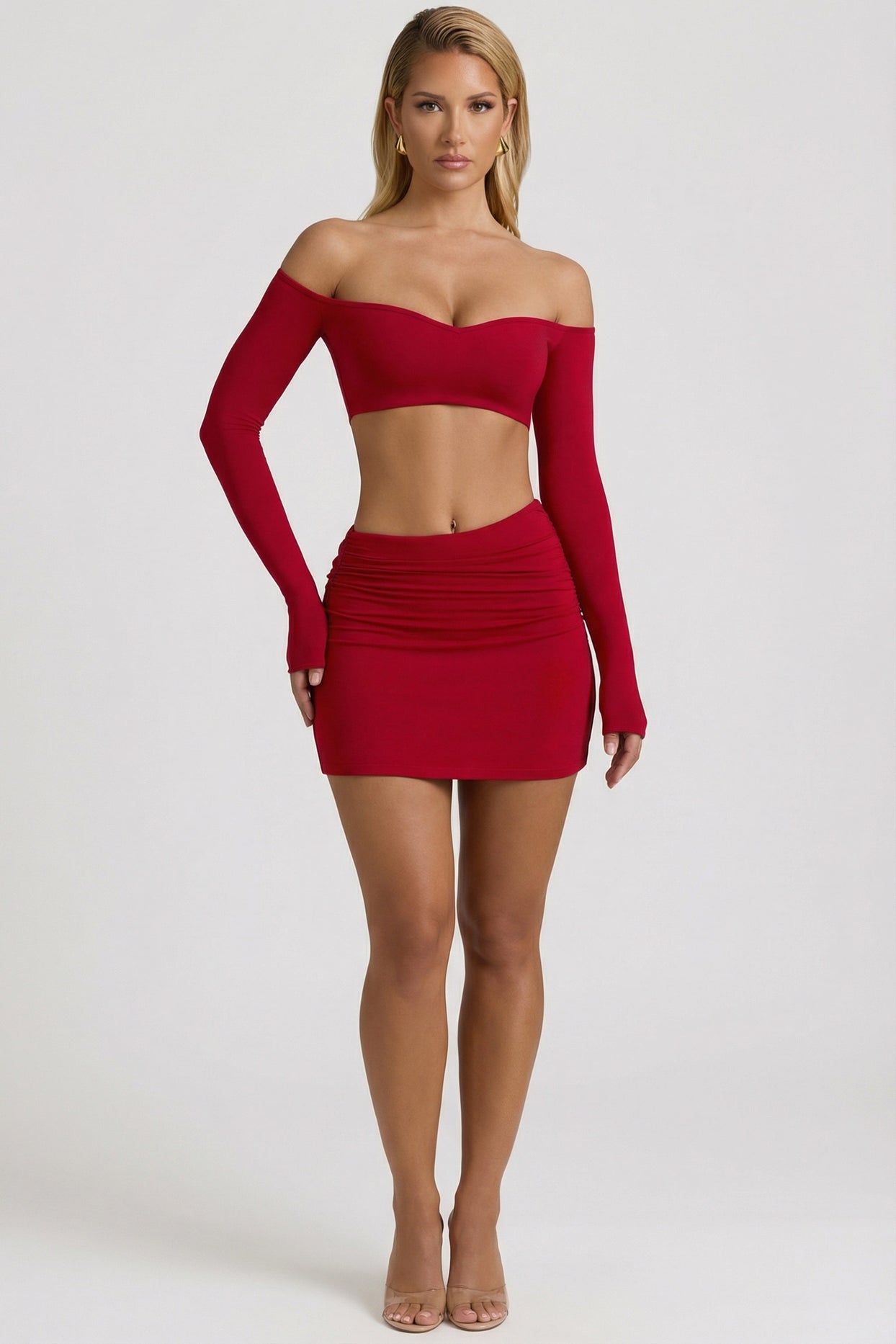 Modal Asymmetric-Waist Mini Skirt in Red - 1