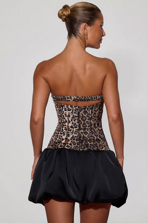Cut-Out Bubble Hem Corset Mini Dress in Leopard Print