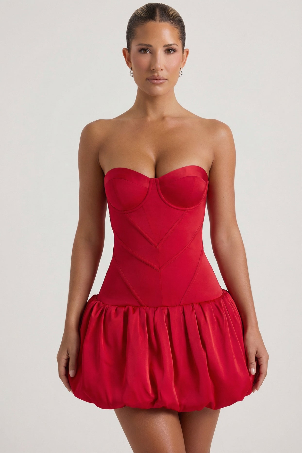 Cut-Out Bubble Hem Corset Mini Dress in Red - 7
