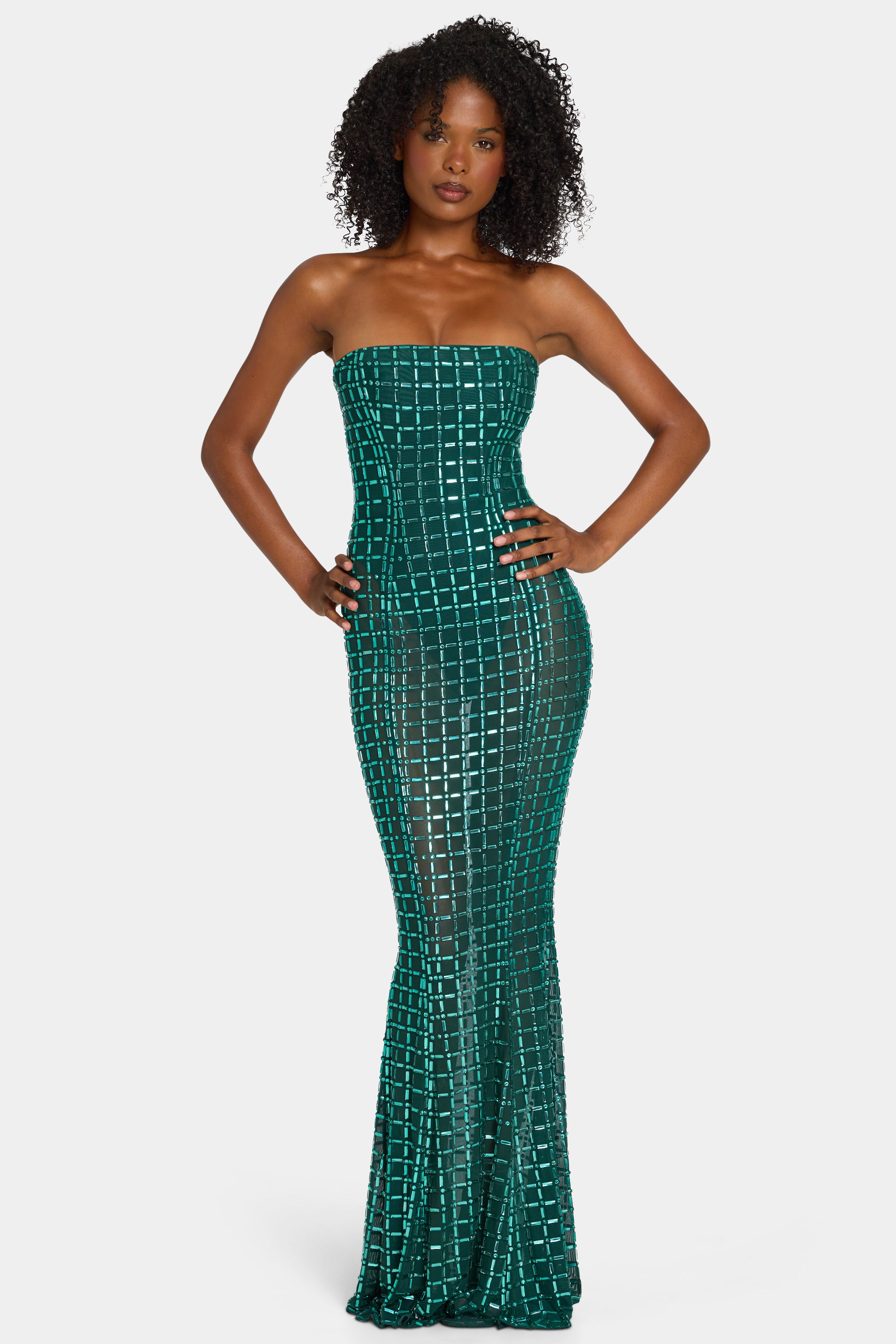 Embellished Strapless Gown in Emerald Green