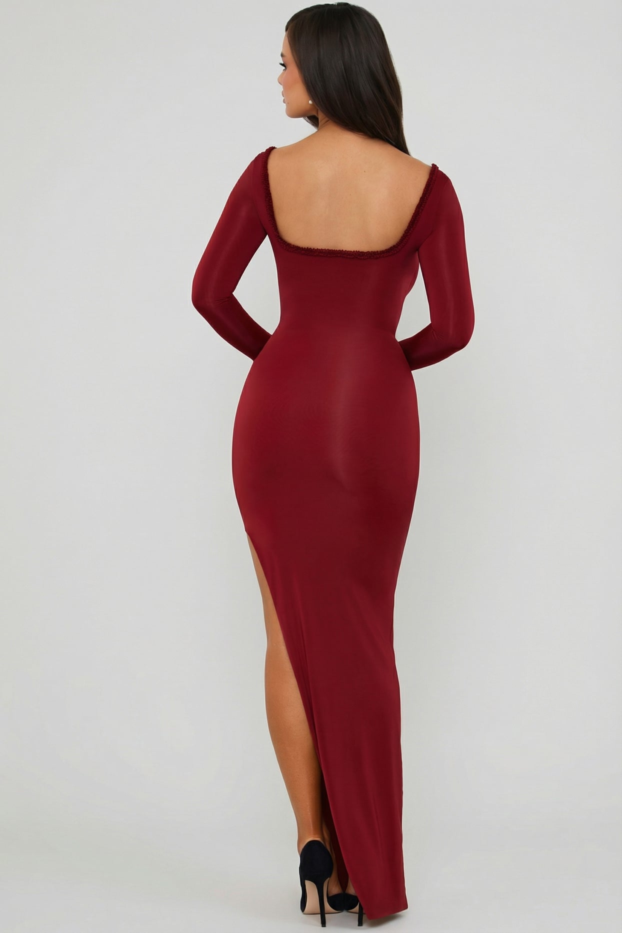Ruffle-Trim Cut-Out Maxi Dress in Berry Red - 2