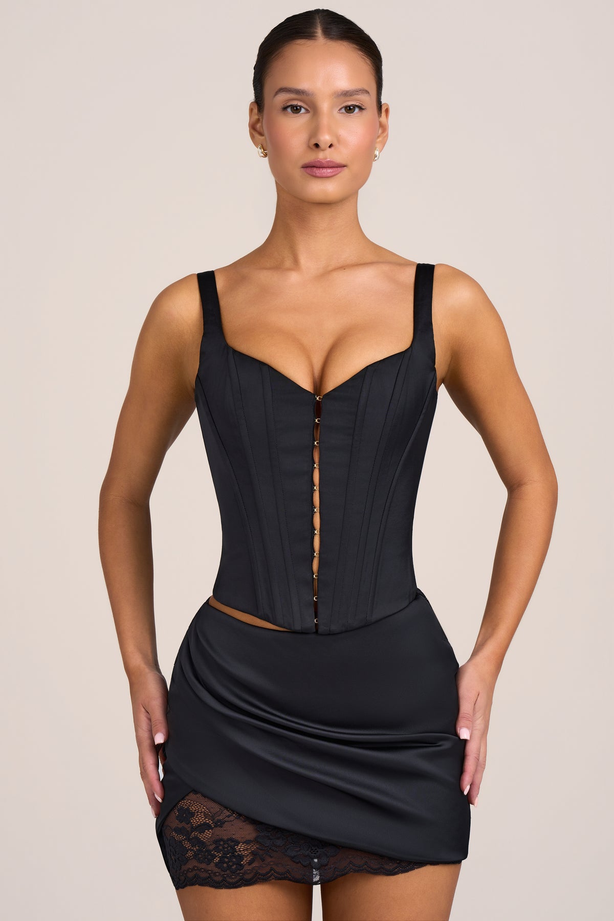 Satin Low-Rise Mini Skirt in Black