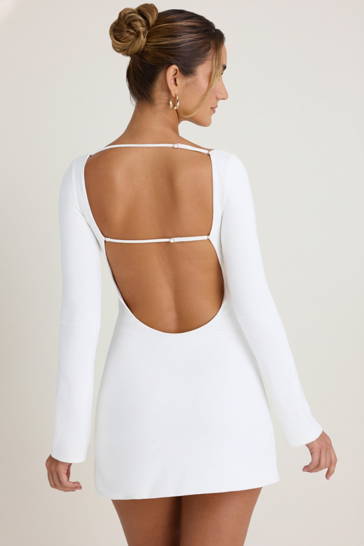 Cut-Out Long-Sleeve Mini Dress in White - 2