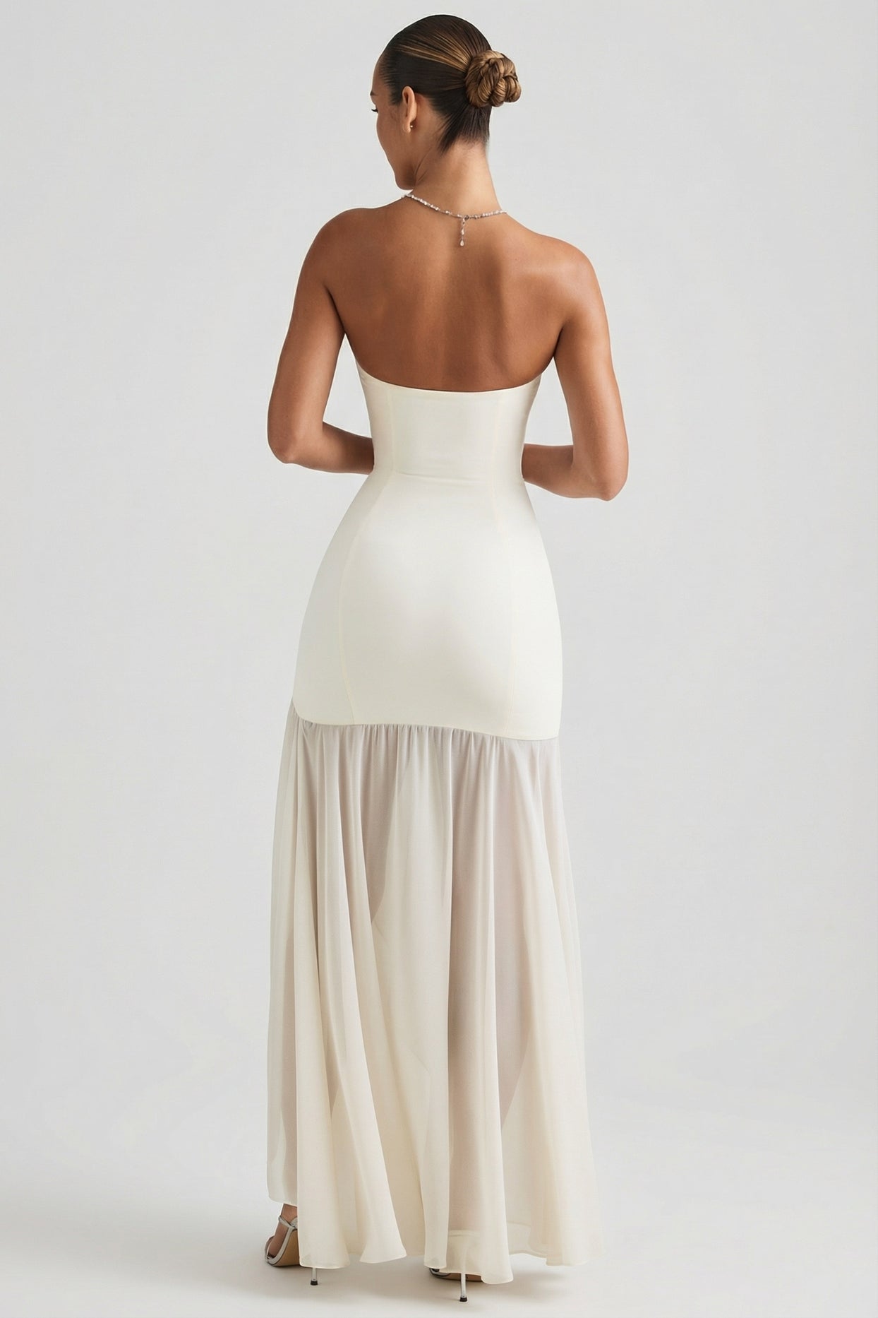 Asymmetric Strapless Fishtail Maxi Dress in Ivory - 2