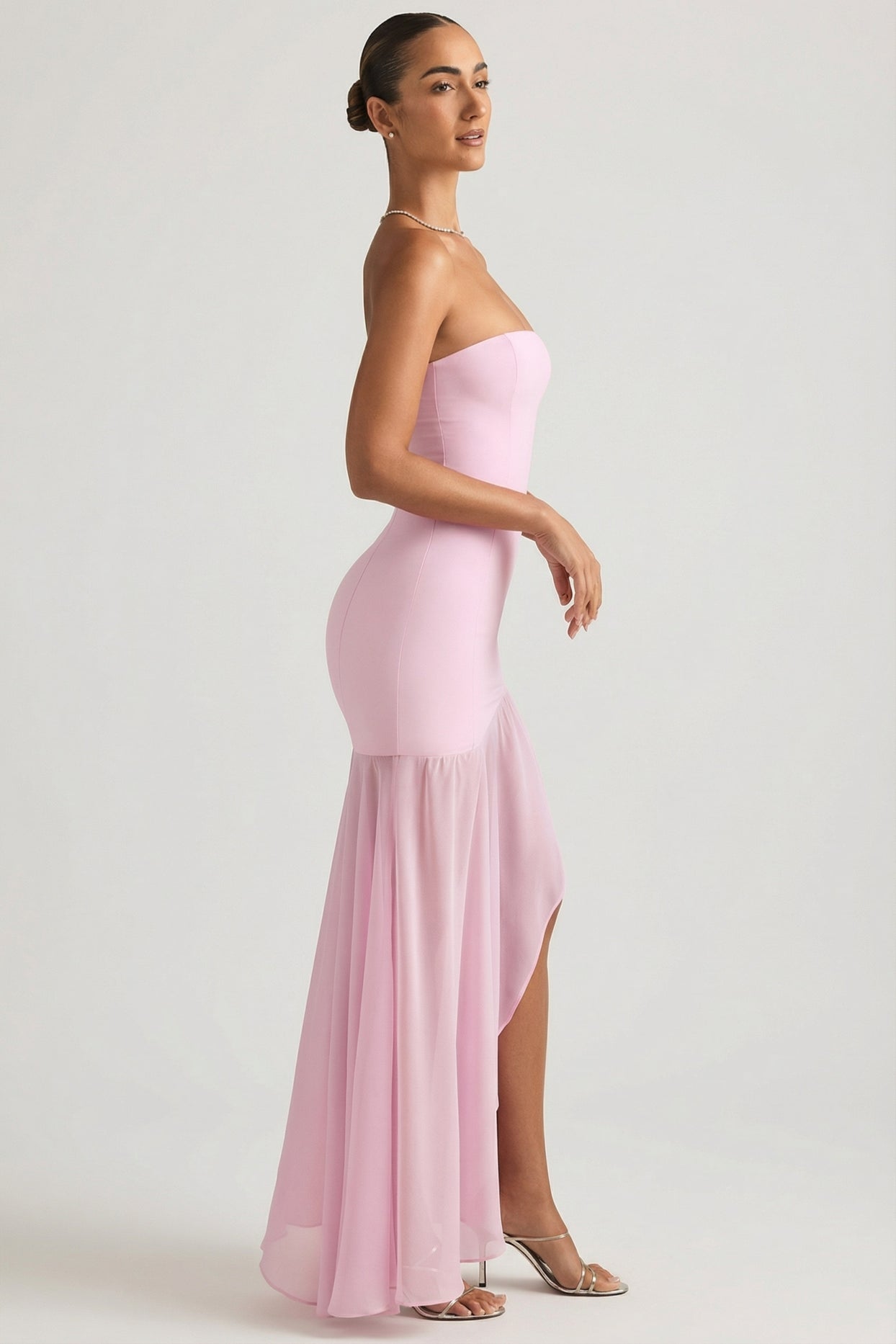 Asymmetric Strapless Fishtail Maxi Dress in Soft Pink - 7