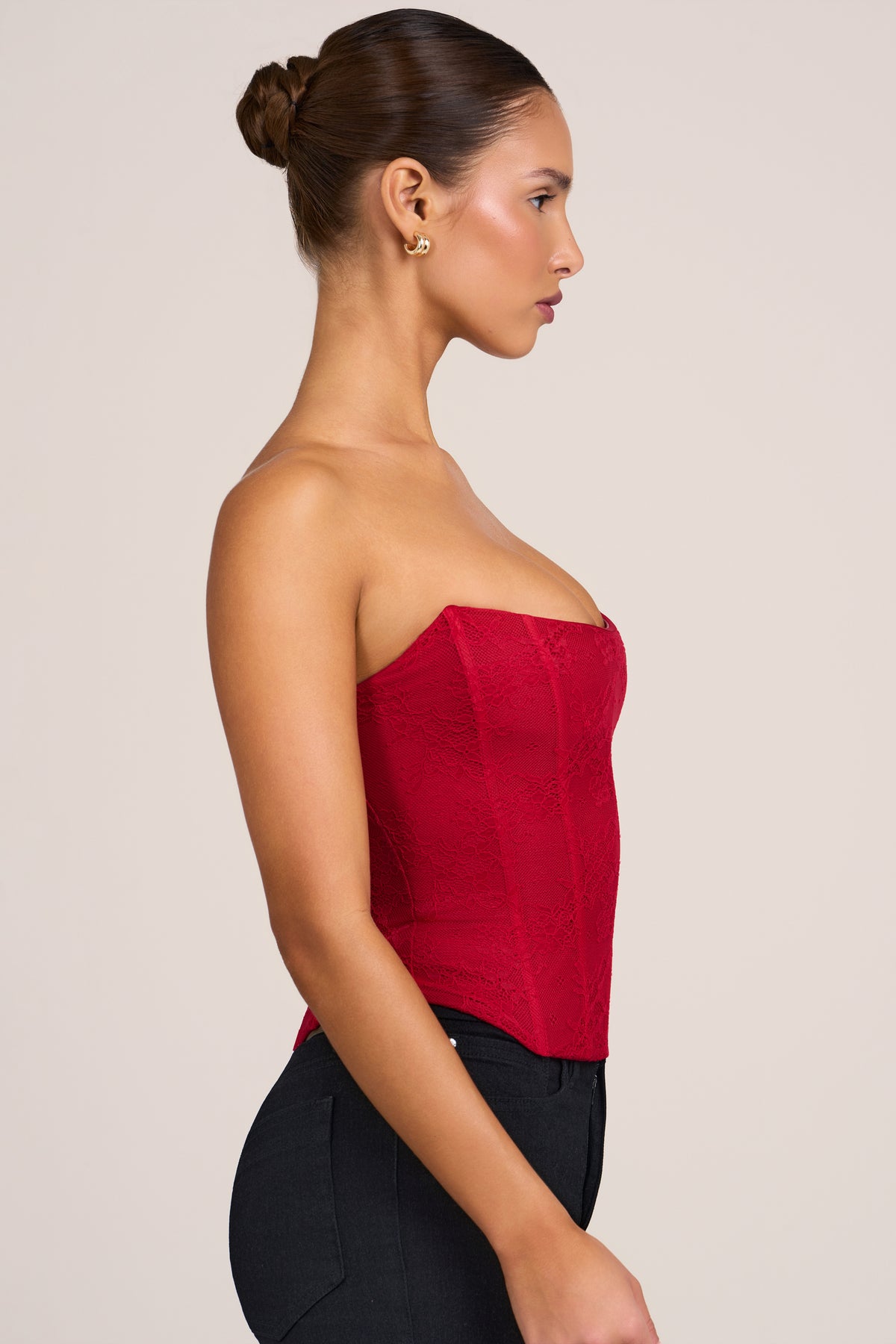 Lace Corset Top in Fire Red