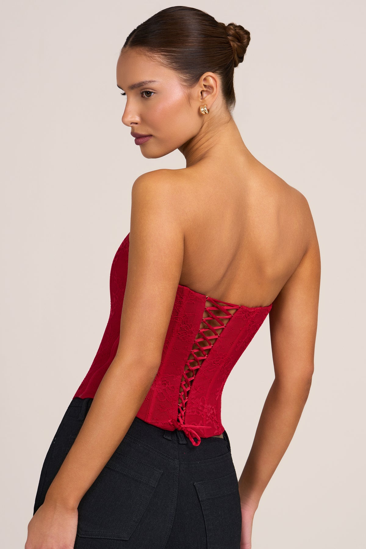Lace Corset Top in Fire Red