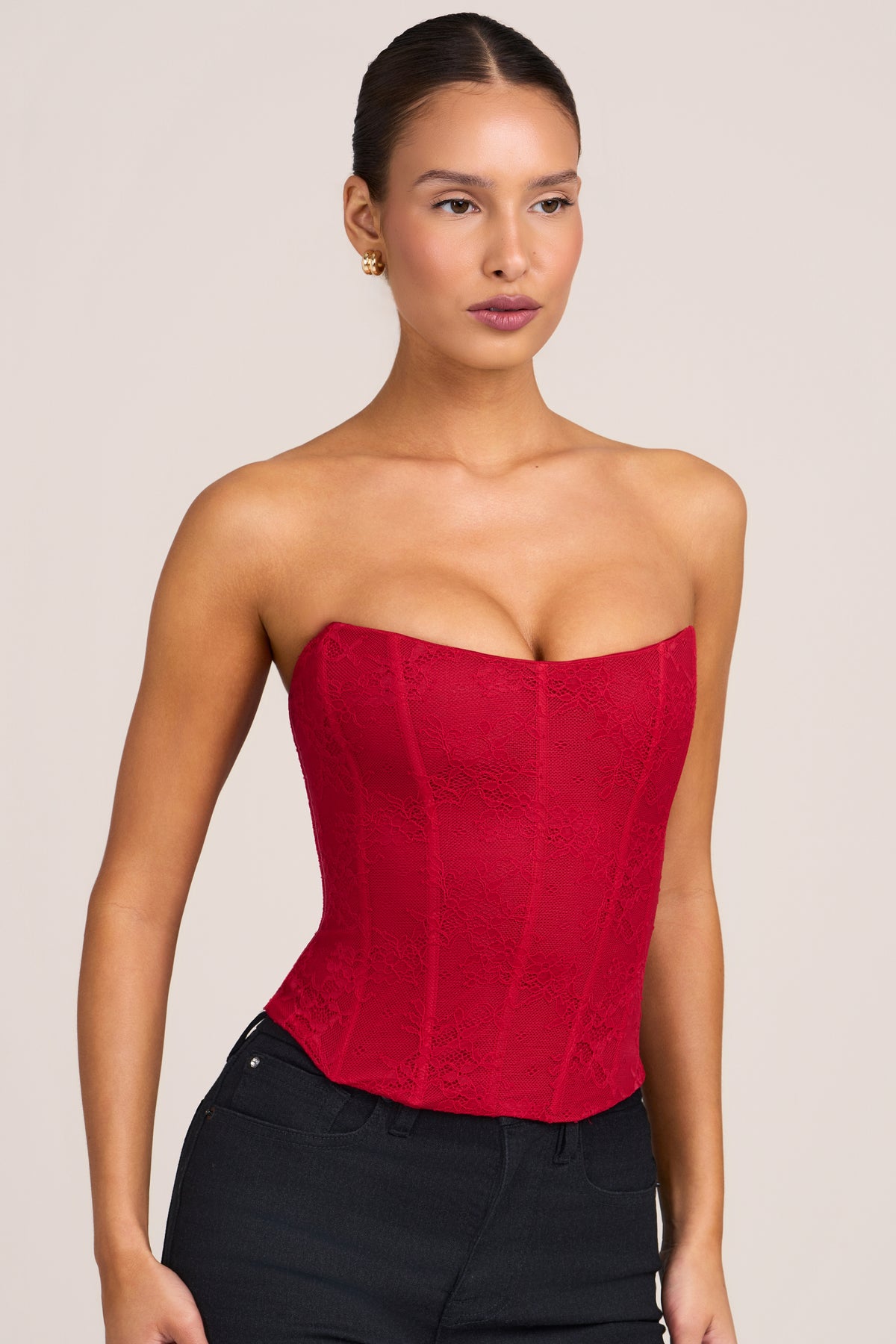 Lace Corset Top in Fire Red