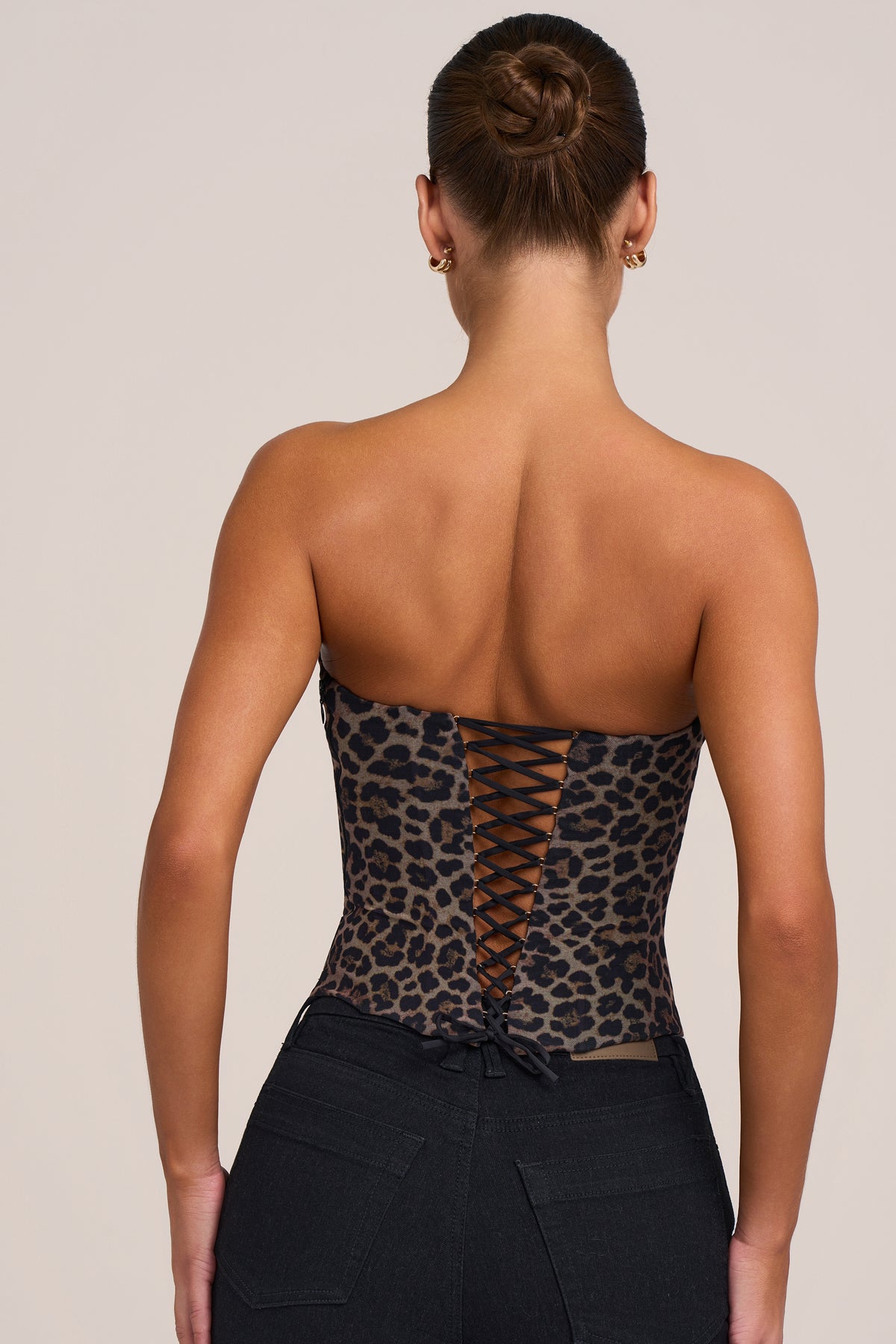 Mesh Corset Top in Leopard Print