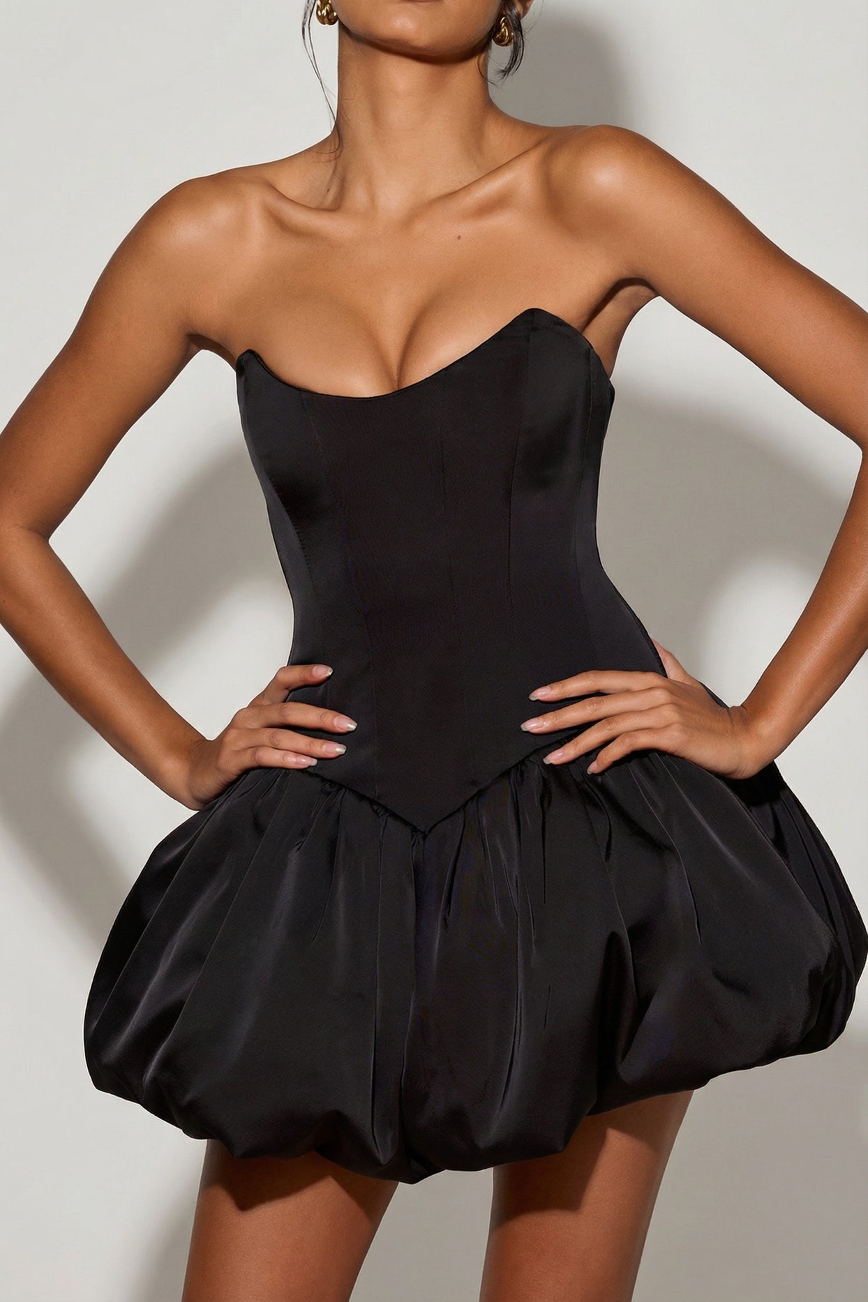 Lace-Up Bubble Hem Corset Micro Mini Dress in Black - 4