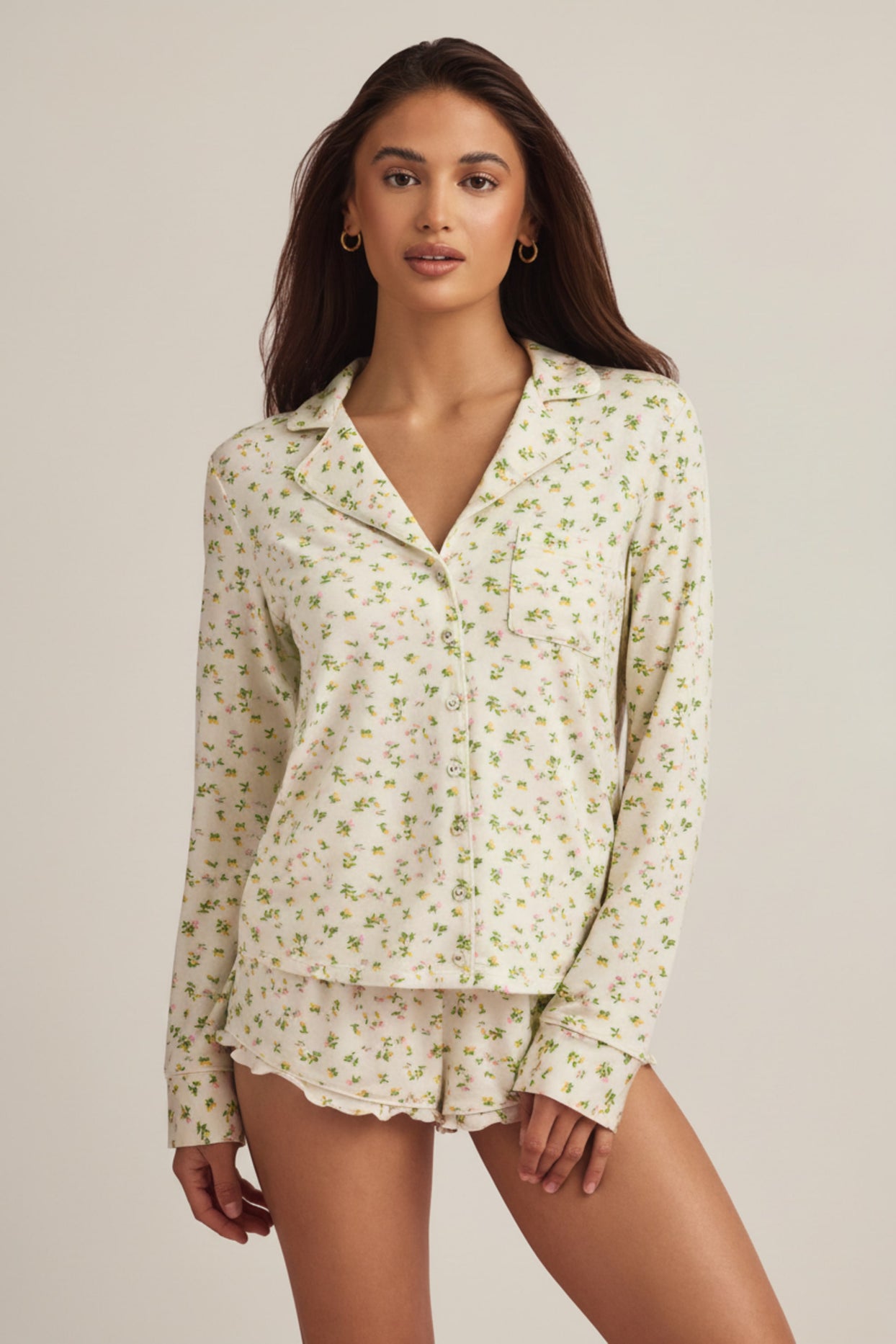 Modal Long-Sleeve Pyjama Top in Lemon Print - 1