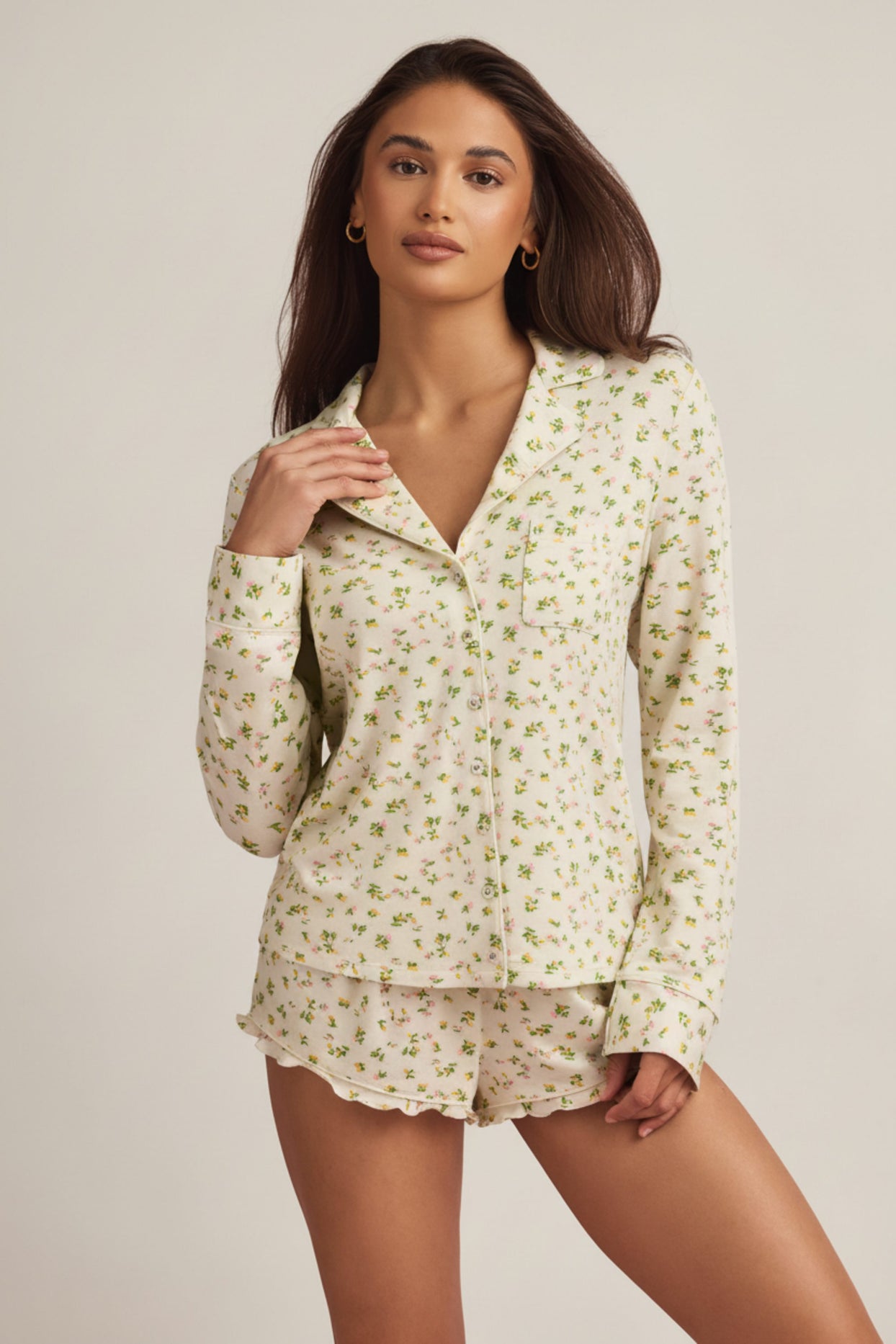 Modal Long-Sleeve Pyjama Top in Lemon Print - 4