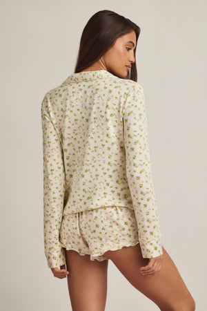 Modal Long-Sleeve Pyjama Top in Lemon Print