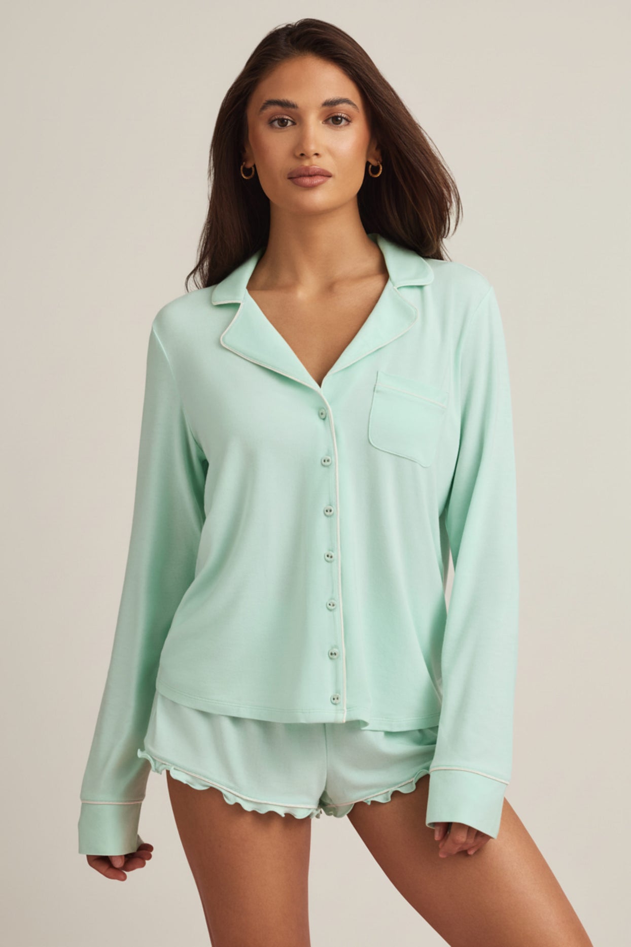 Modal Long-Sleeve Pyjama Top in Mint - 7
