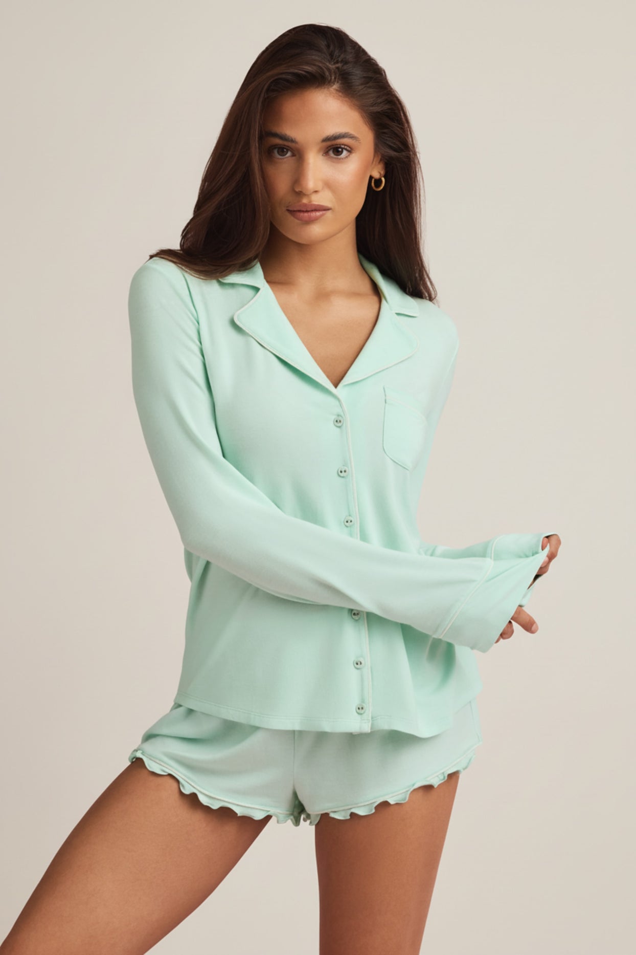 Modal Long-Sleeve Pyjama Top in Mint - 1