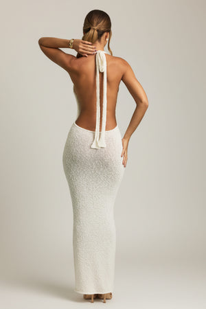 Bouclé Halterneck Maxi Dress in White