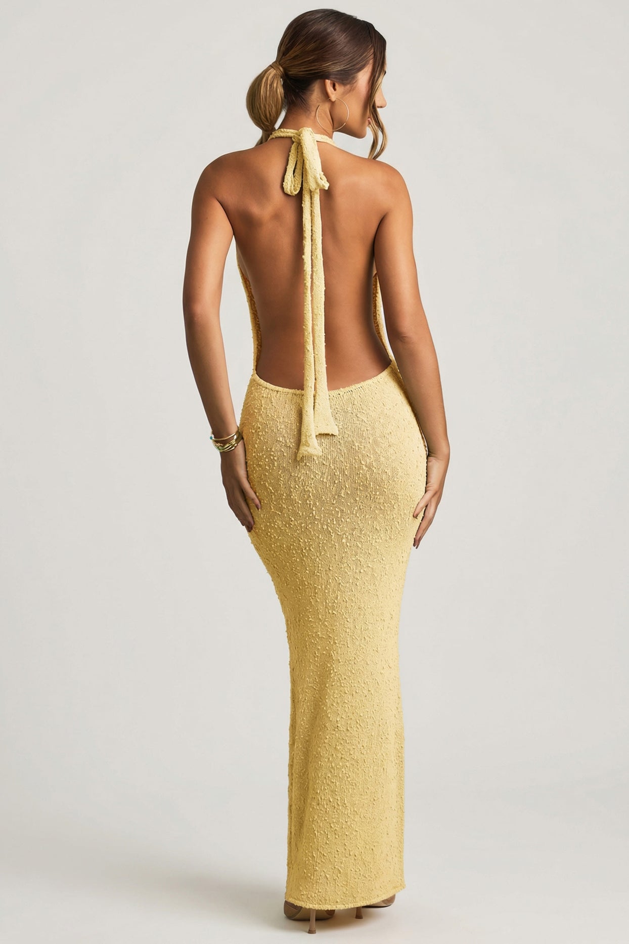 Bouclé Halterneck Maxi Dress in Yellow - 5