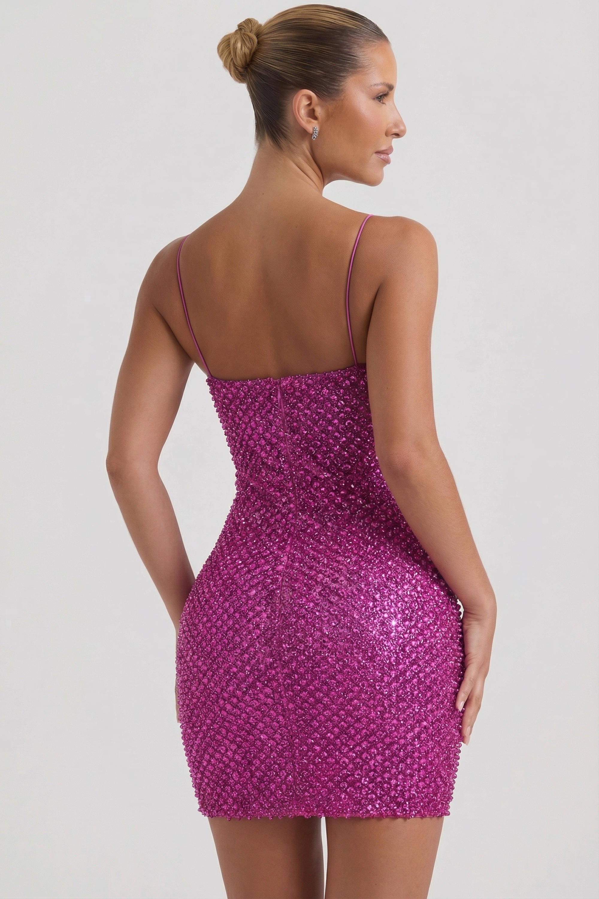 embellished cut out mini dress in fuchsia Girls Night Out Velvet Embellished Mini Dress - Fuchsia