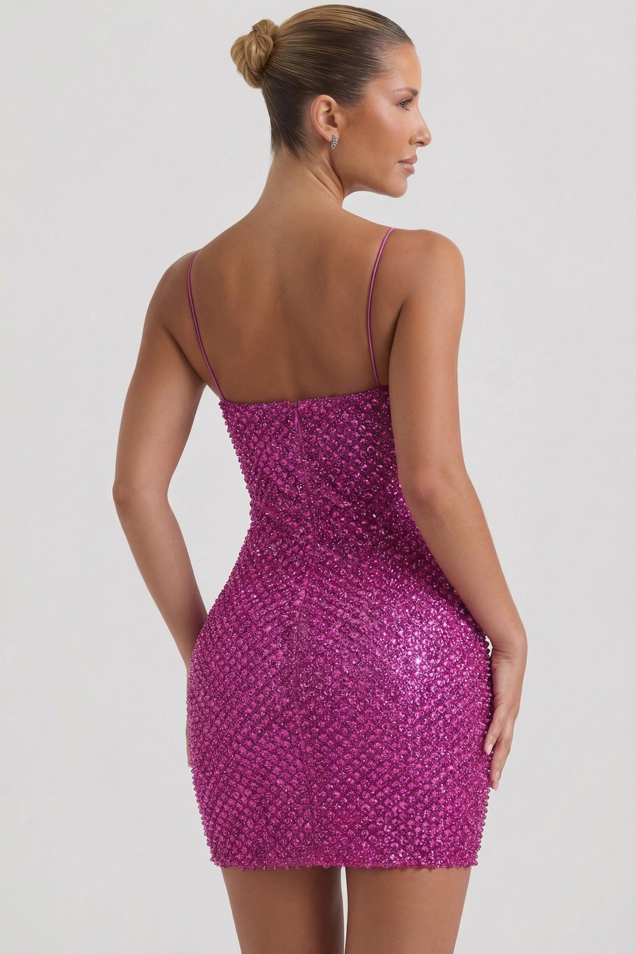Embellished Sweetheart-Neck Mini Dress in Magenta - 2