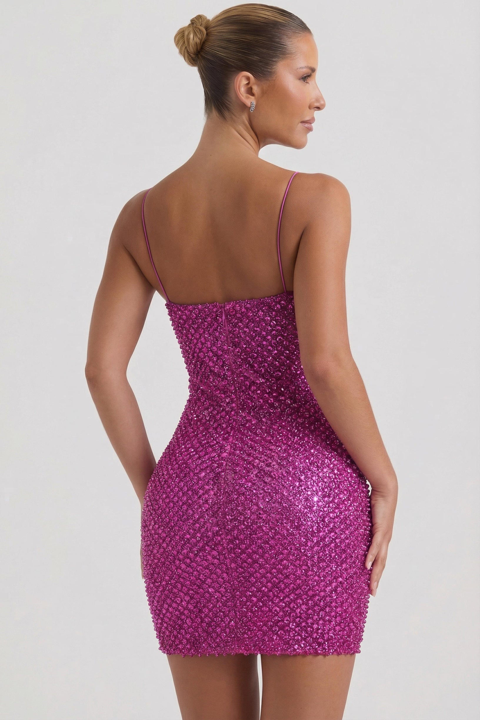 Embellished Sweetheart-Neck Mini Dress in Magenta - 2