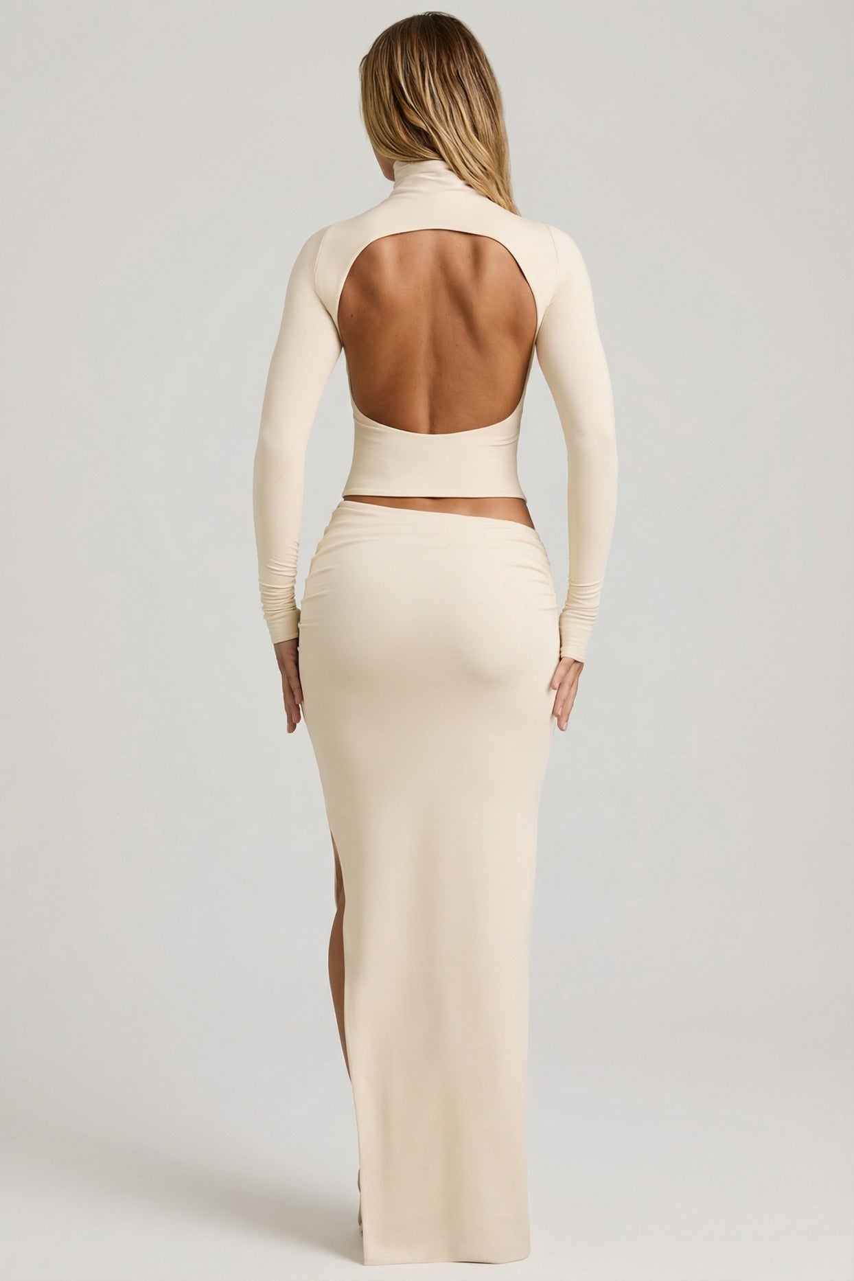 Modal Asymmetric-Waist Maxi Skirt in Ivory - 2