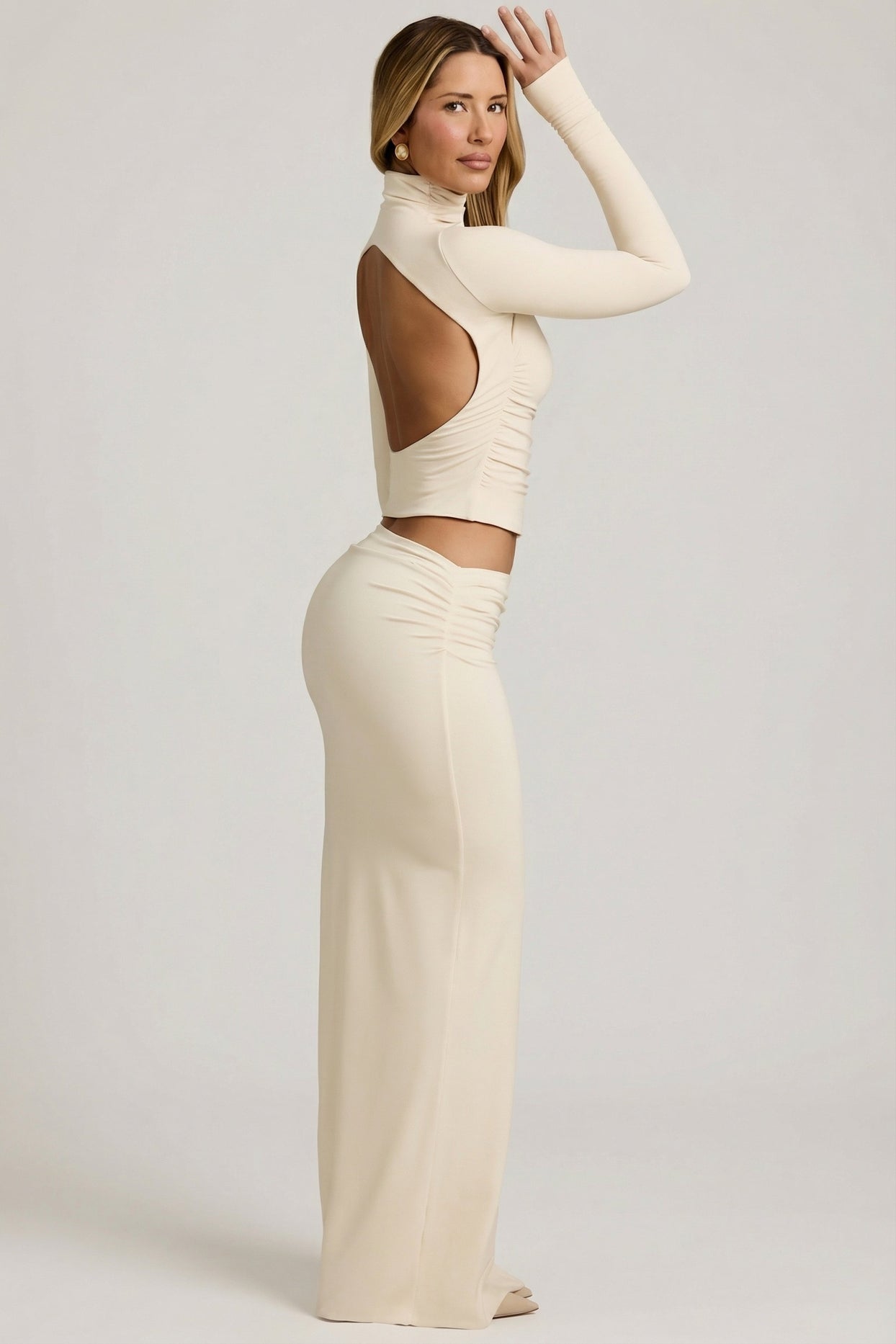 Modal Asymmetric-Waist Maxi Skirt in Ivory - 7