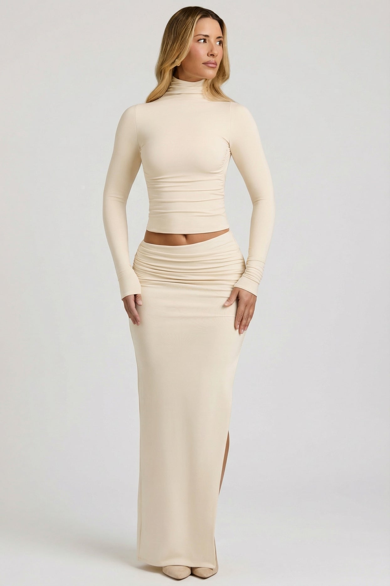 Modal Asymmetric-Waist Maxi Skirt in Ivory - 8