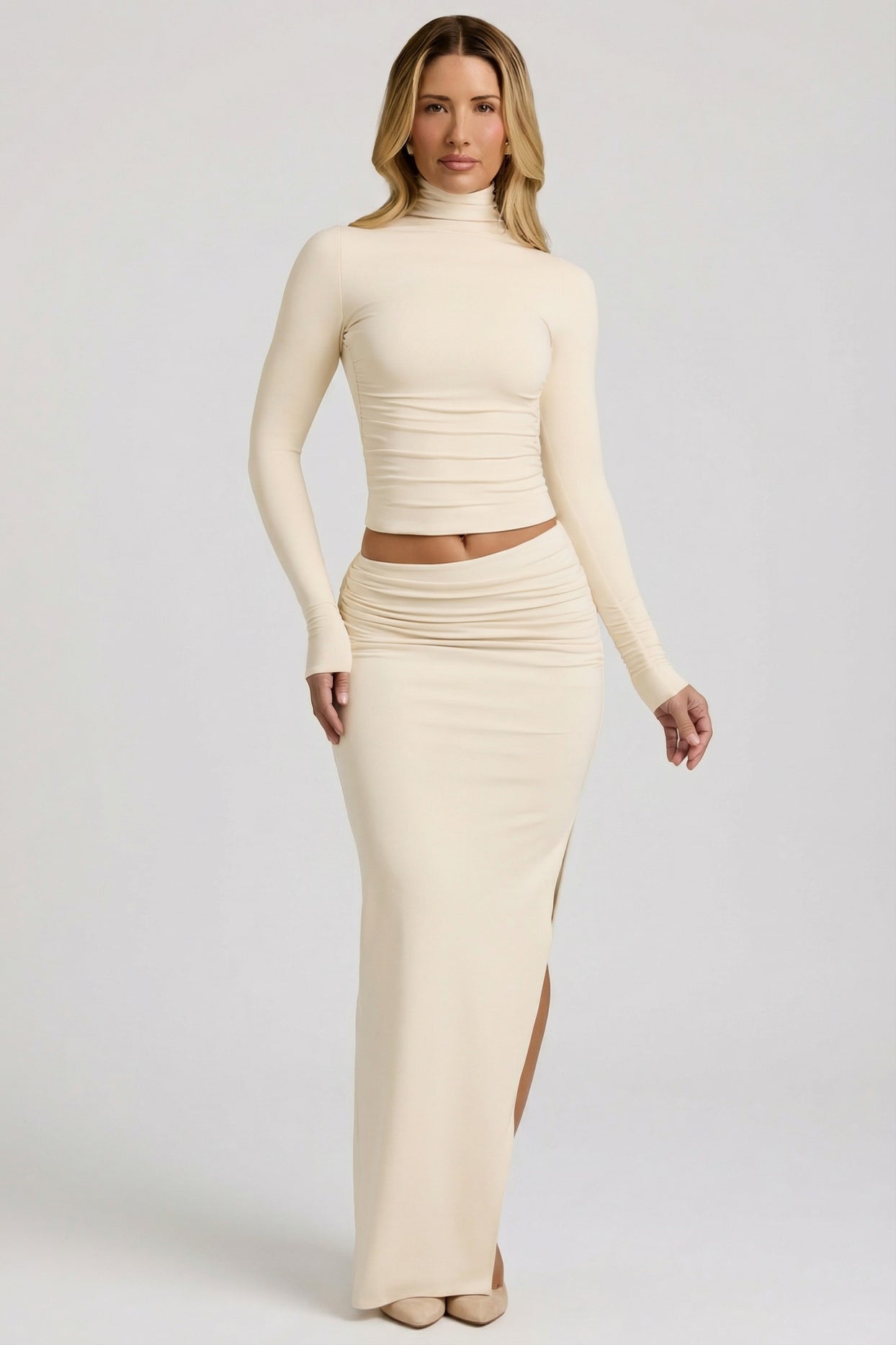 Modal Asymmetric-Waist Maxi Skirt in Ivory - 6
