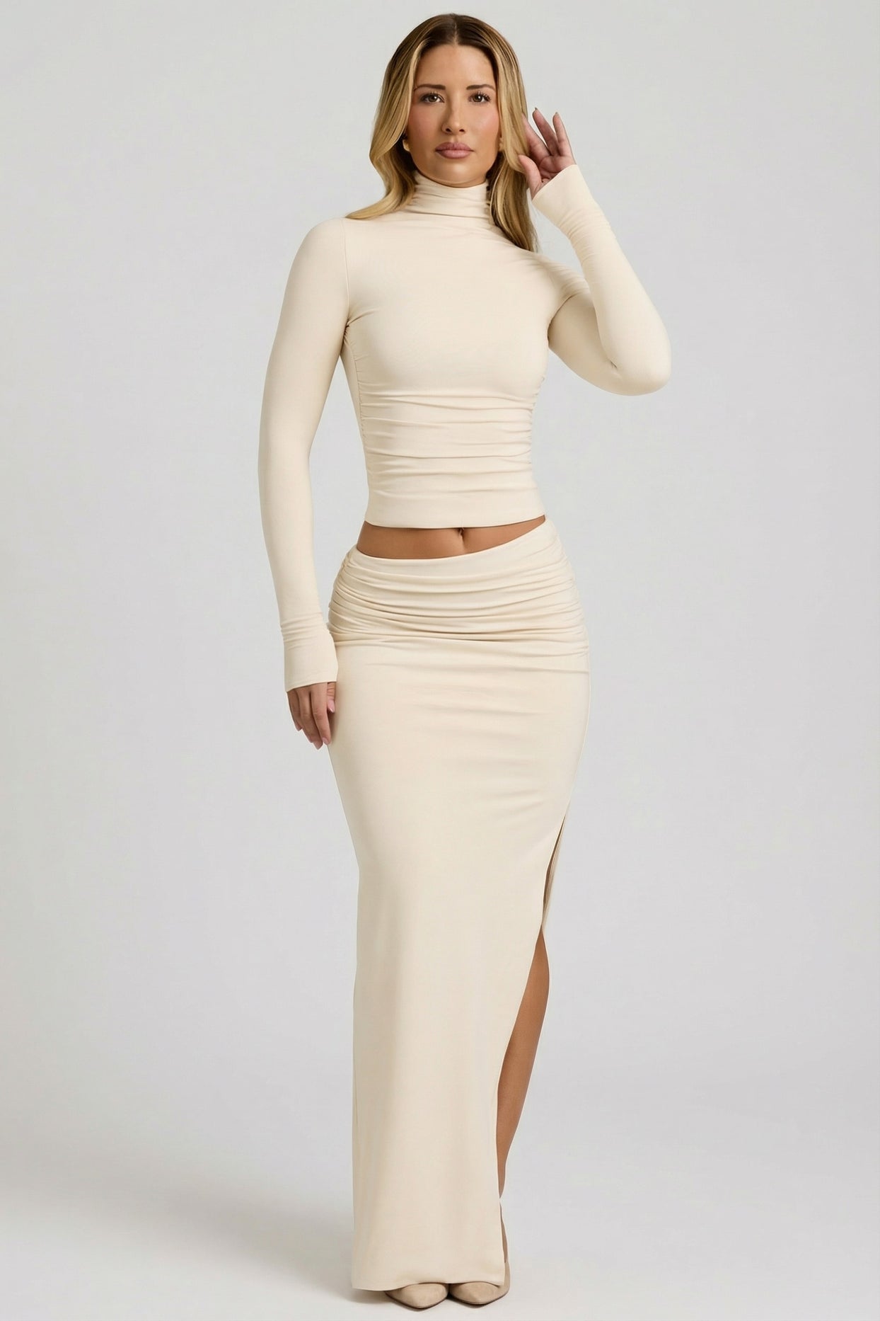 Modal Asymmetric-Waist Maxi Skirt in Ivory - 4