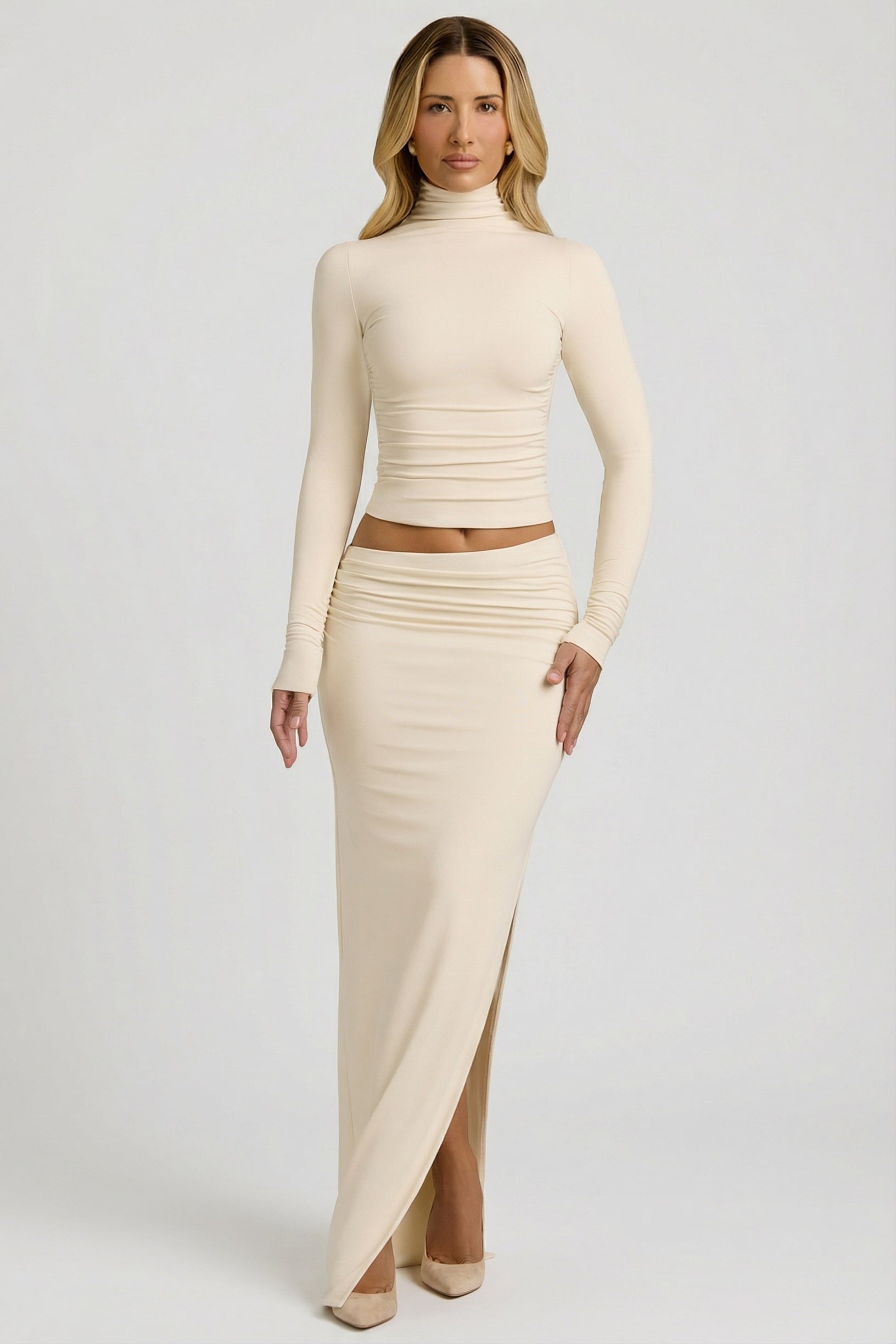 Modal Asymmetric-Waist Maxi Skirt in Ivory - 1