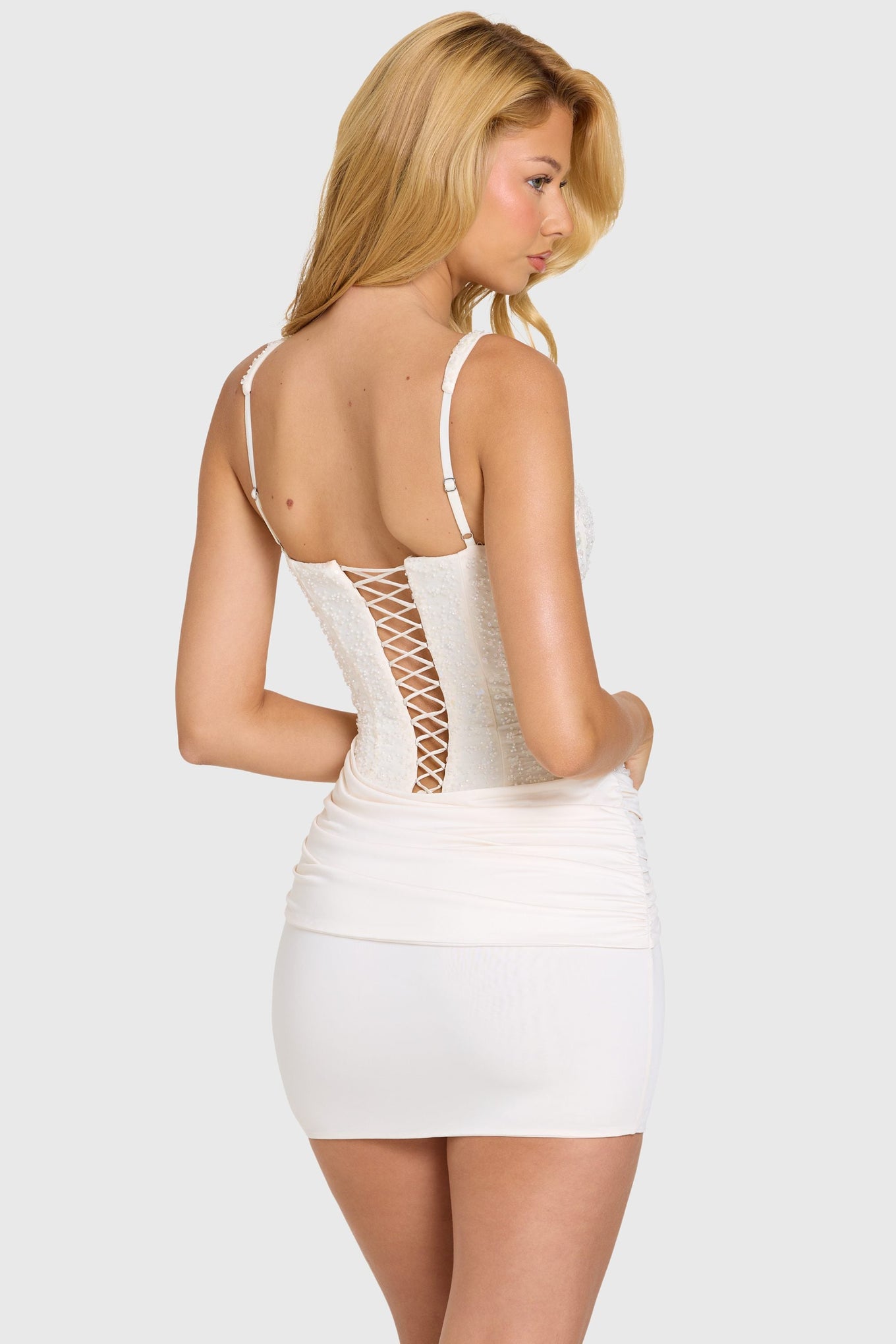 Embellished Corset Mini Dress in Ivory - 2