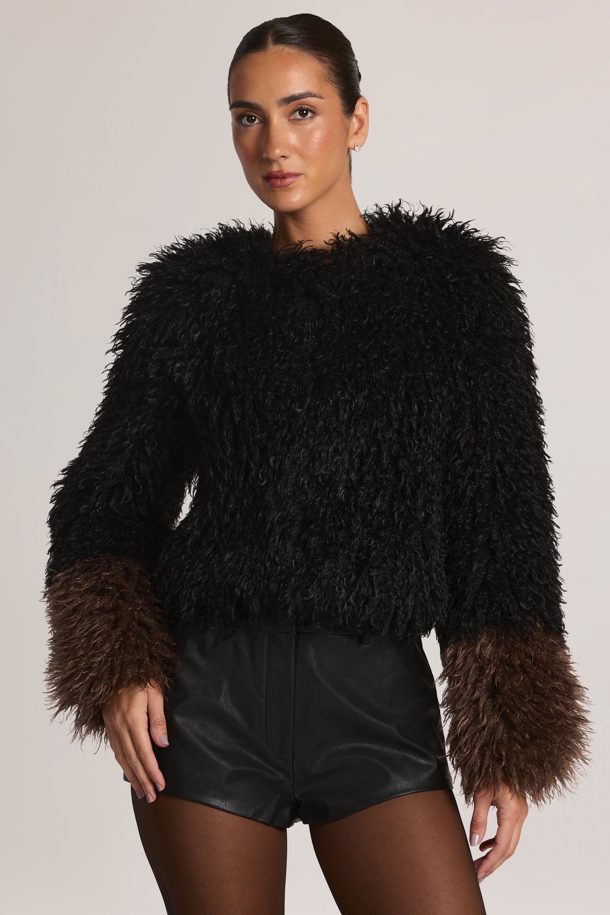 Mongolian Fur Jacket in Black