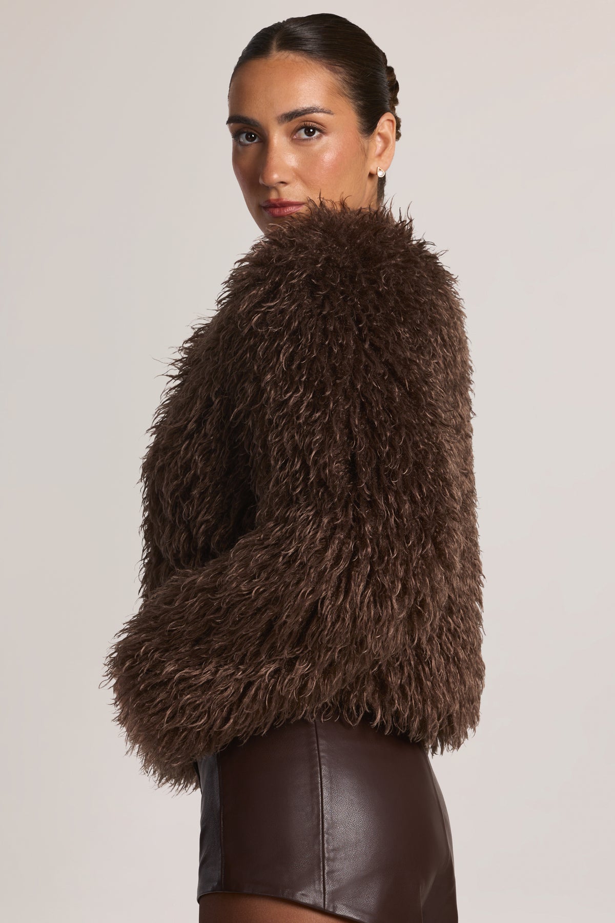Mongolian Fur Jacket in Chocolate Brown