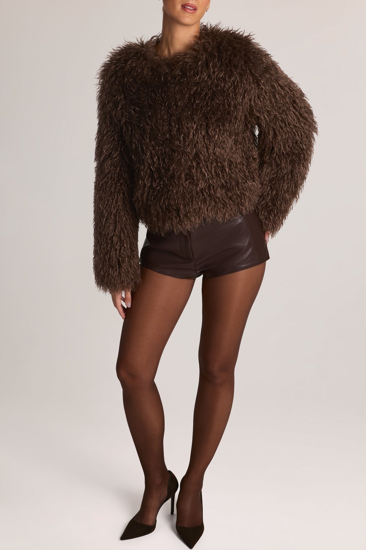 Mongolian Fur Jacket in Chocolate Brown