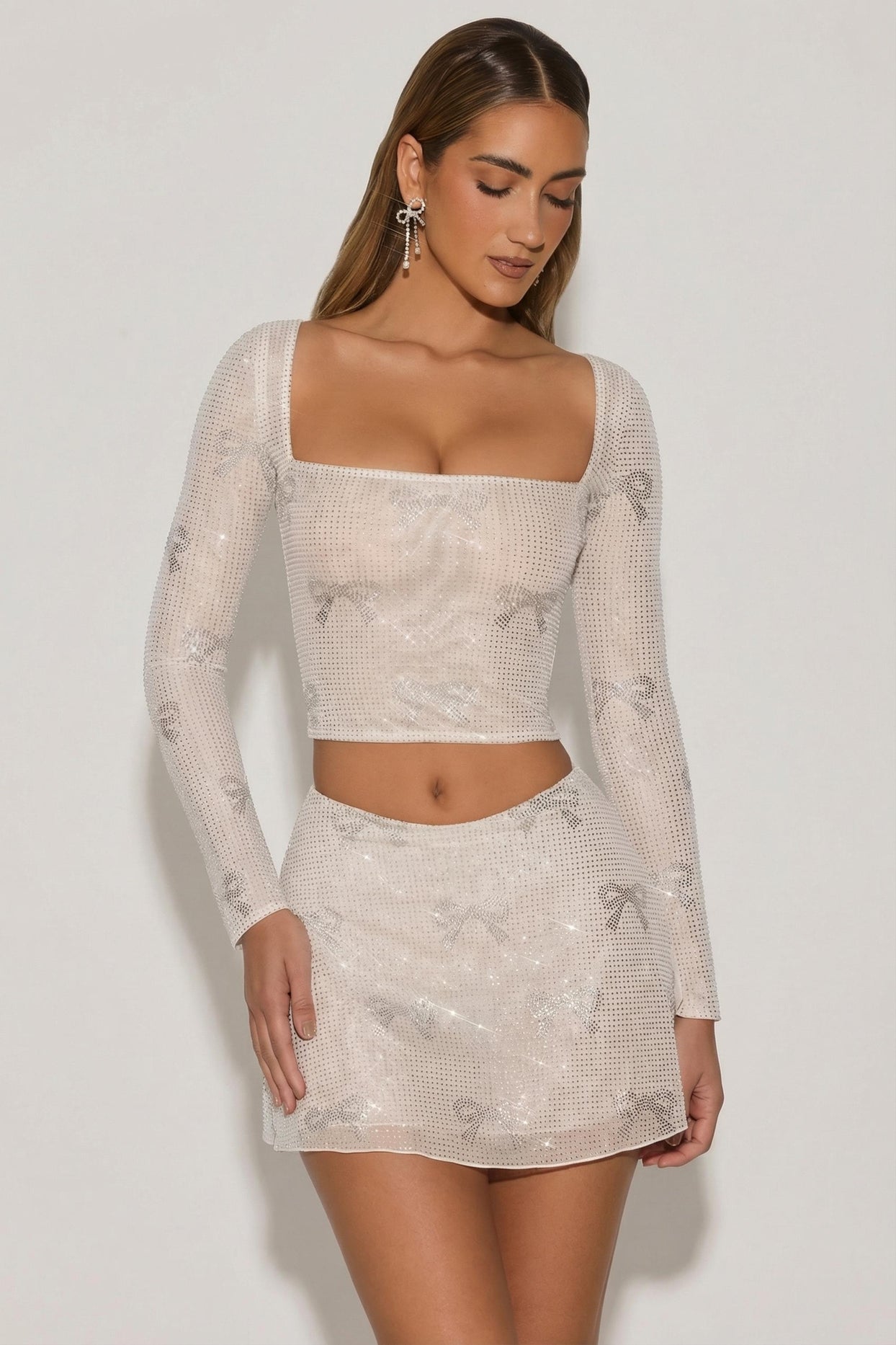 Embellished Bow-Detail Top in Ivory - 8