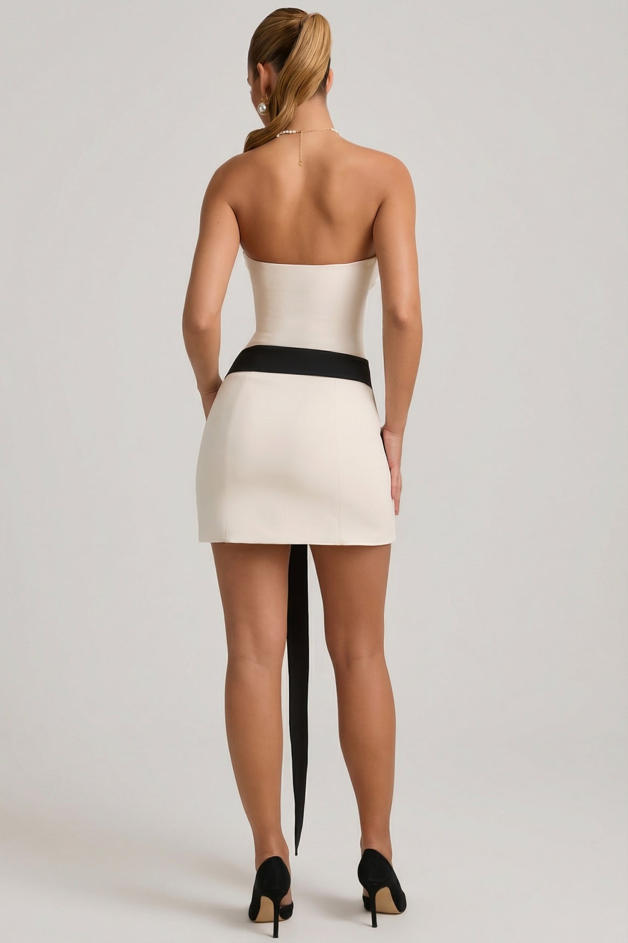 Strapless Bow-Detail A-Line Mini Dress in Ivory - 2